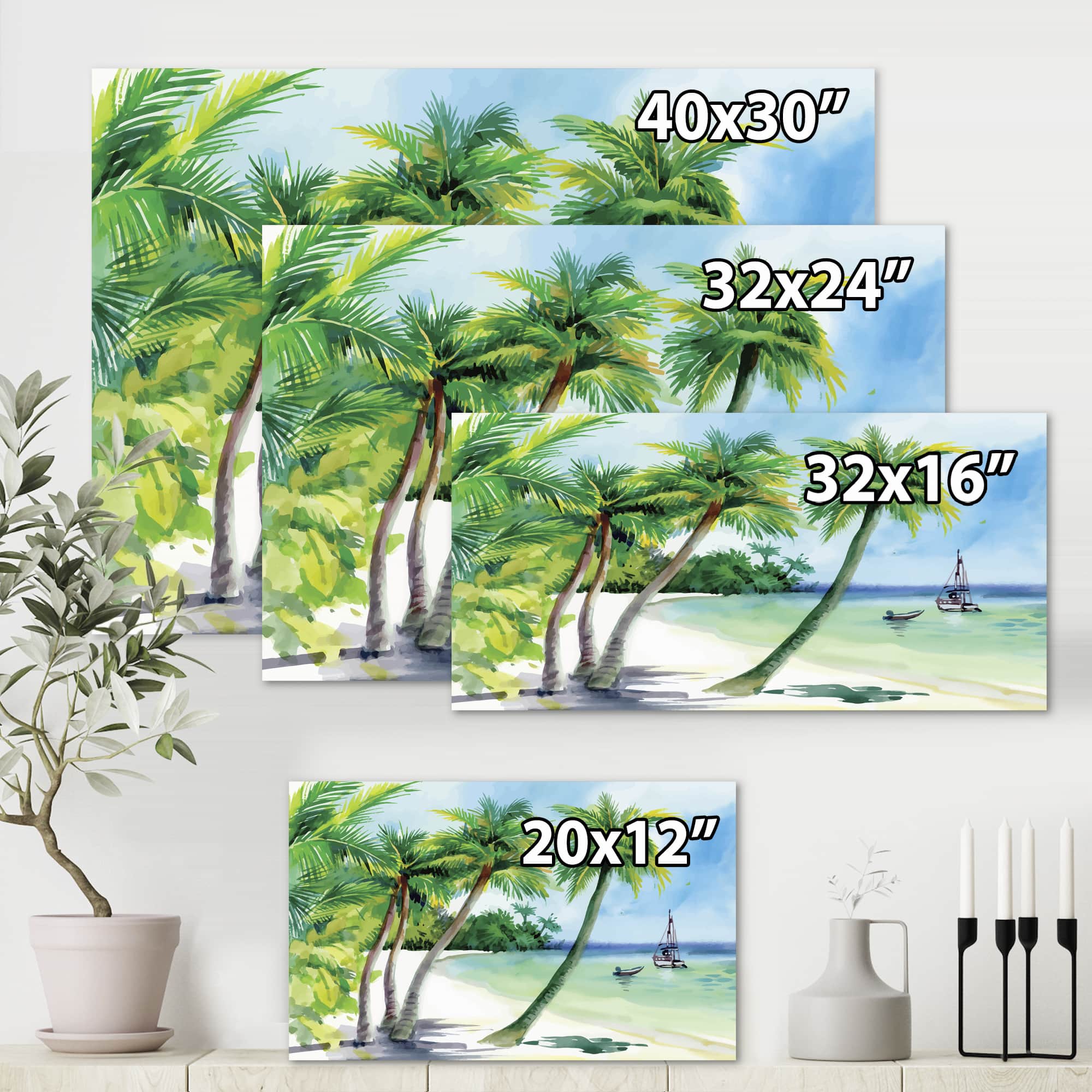 Designart - Summer Beach With Palm Trees - Nautical & Coastal Canvas Wall Art Print