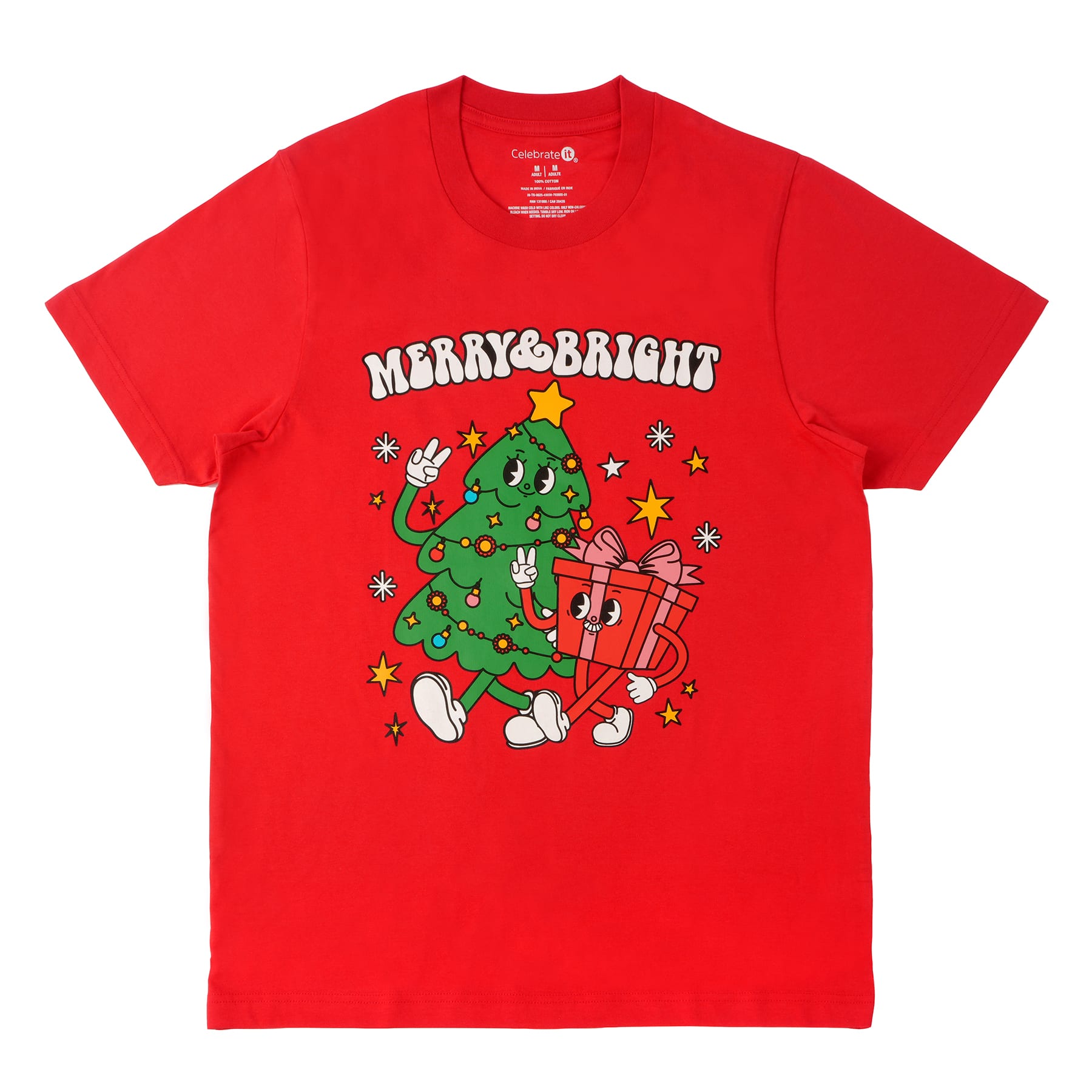 Red Merry & Bright Cartoon Adult Crew Neck T-Shirt by Celebrate It™
