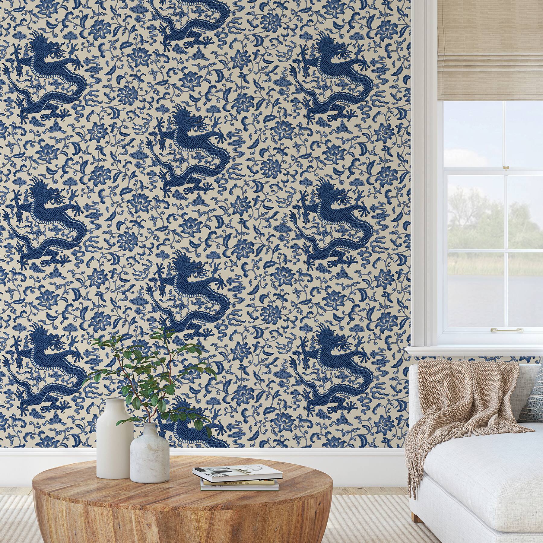 Scalamandre Indigo Chien Dragon Peel & Stick Wallpaper