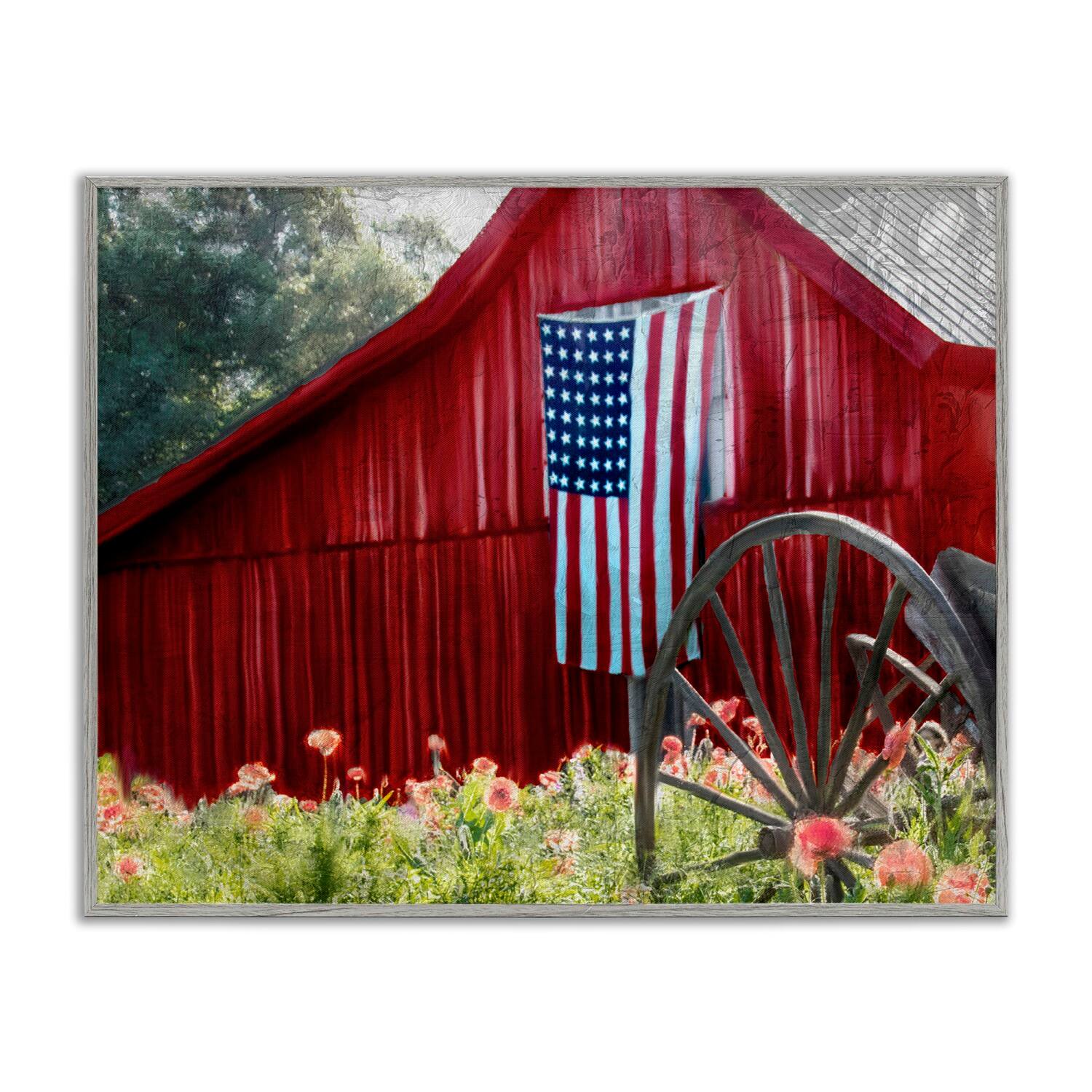 Stupell Industries Red Barn with American Flag Framed Giclee Art