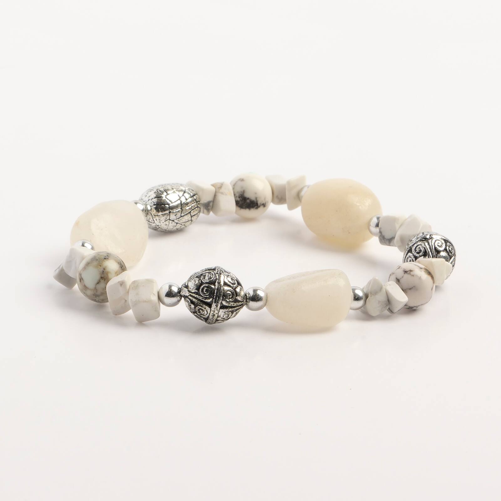 John Bead White Howlite &#x26; Crystal Quartz Natural Gemstone Bracelet