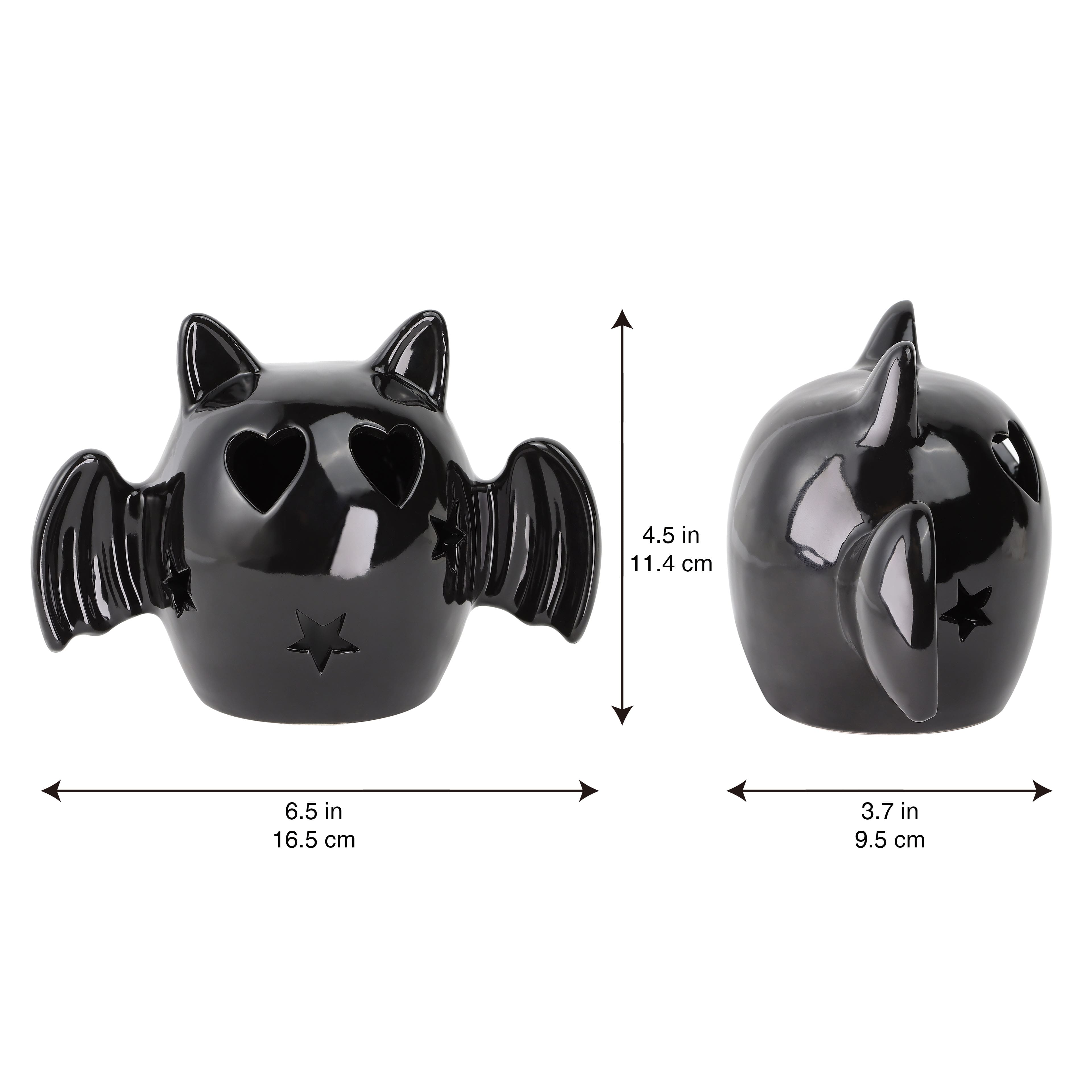 6.5&#x22; Black Bat with Heart Eyes LED Ceramic Tabletop D&#xE9;cor by Ashland&#xAE;