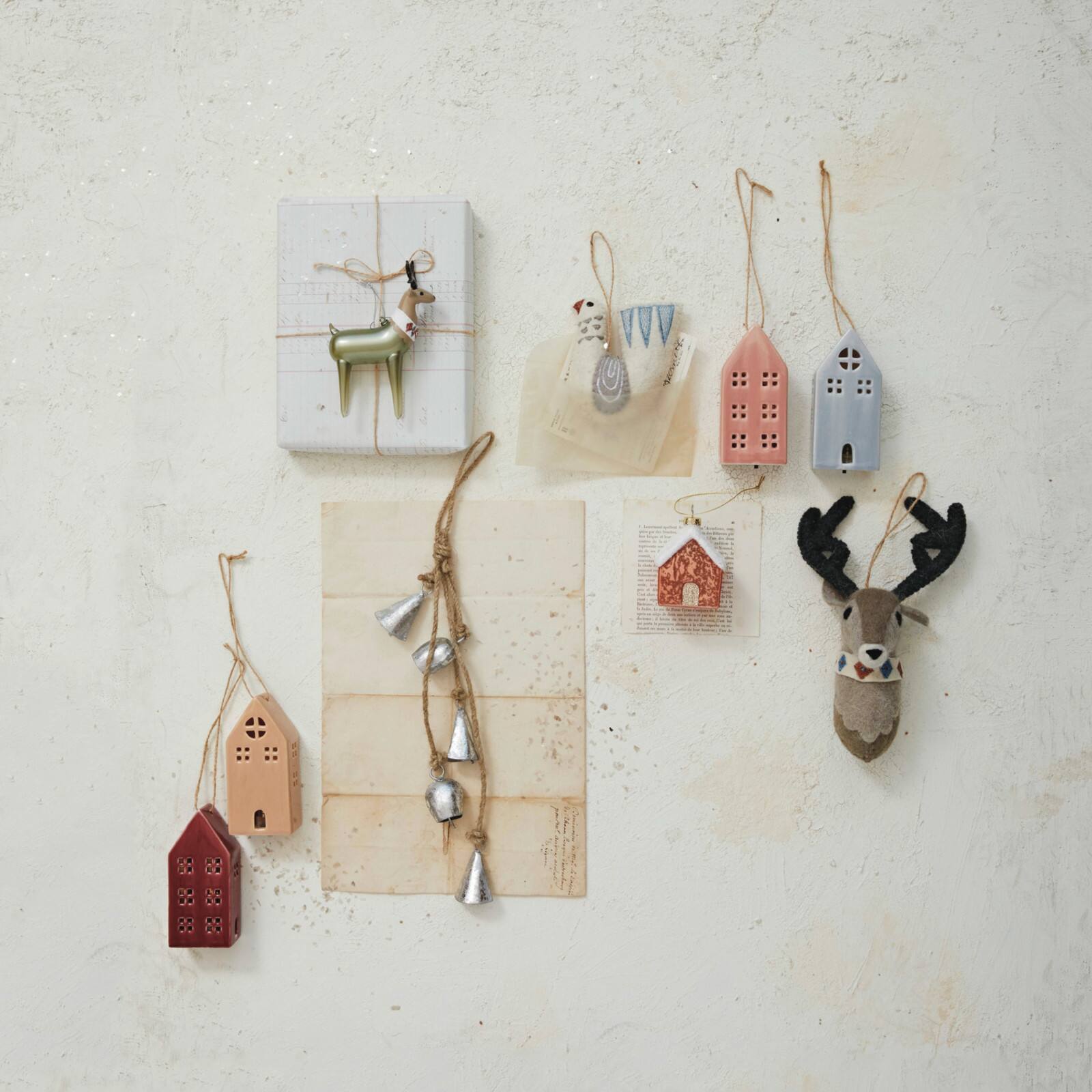Hello Honey&#xAE; 10&#x22; Handmade Wool Felt Reindeer Head Ornament with Embroidery