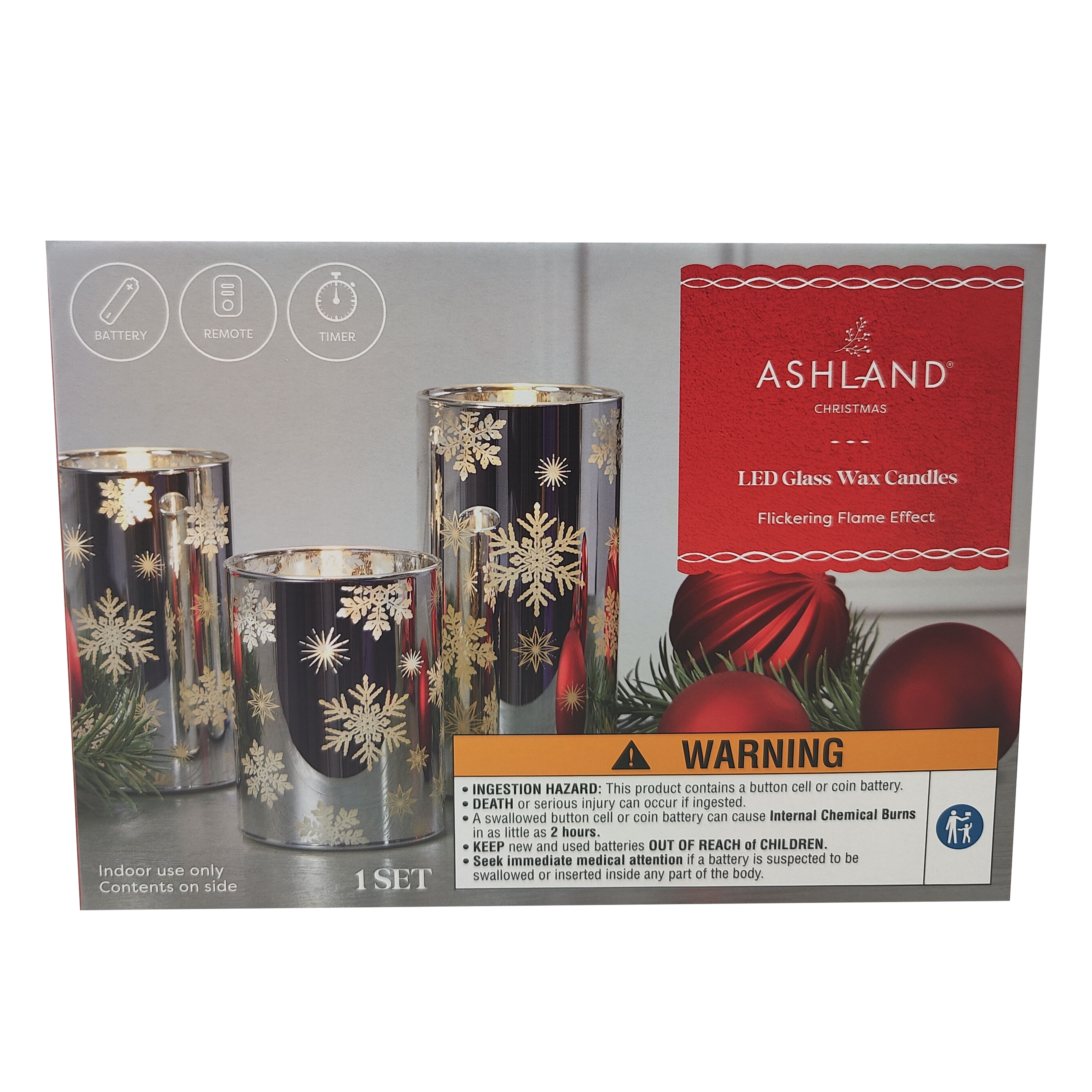 Snowflake LED Glass Wax Candle Set by Ashland&#xAE;