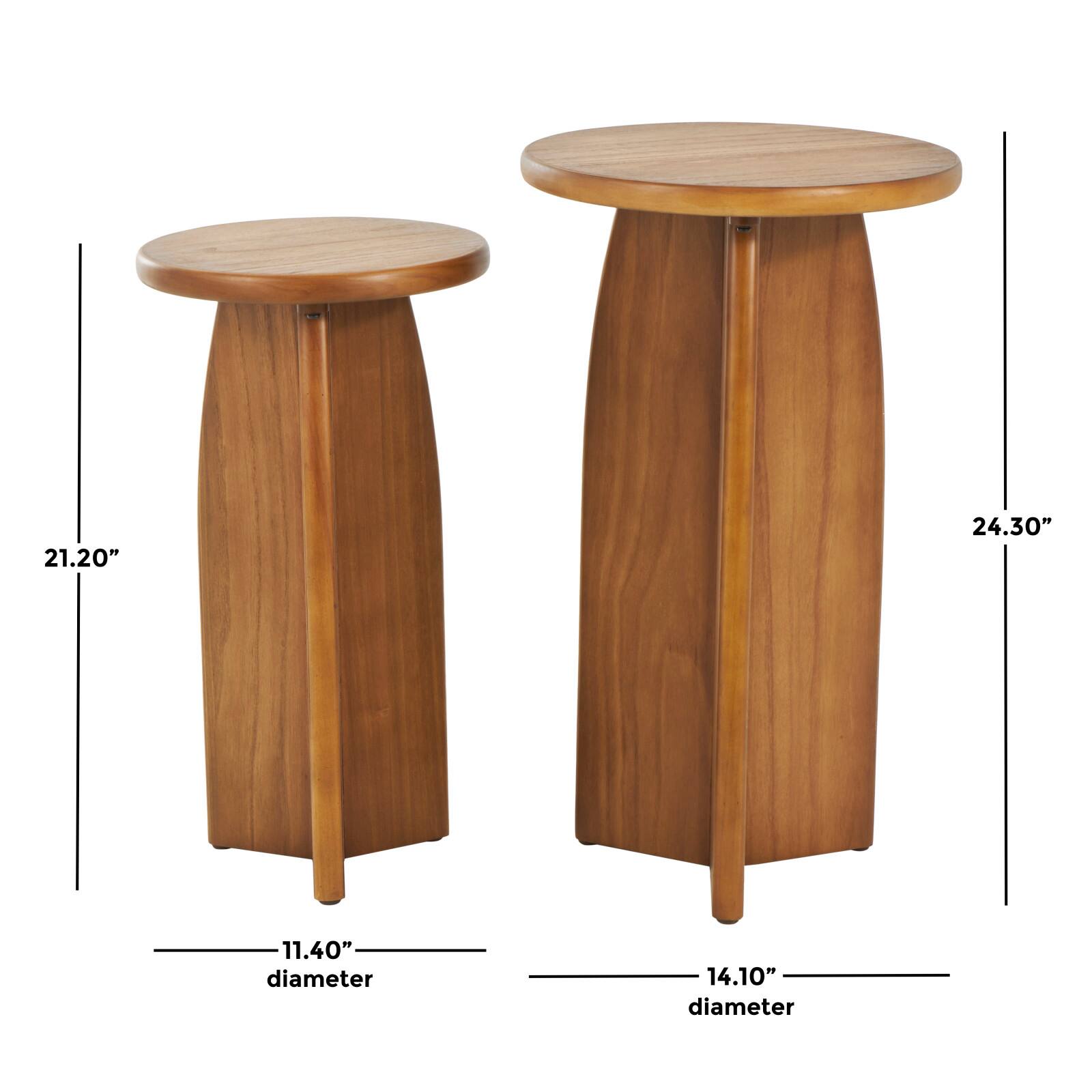 Brown Pedestal Side End Accent Table Set
