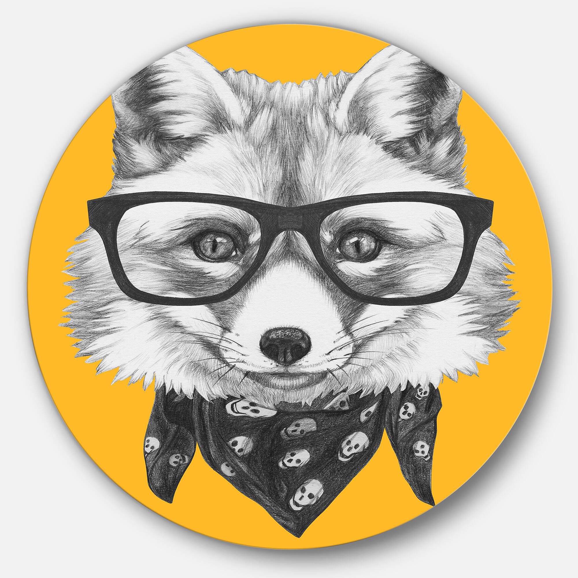 Designart - Funny Fox with Formal Glasses' Disc Contemporary Animal Metal Circle Wall Decor