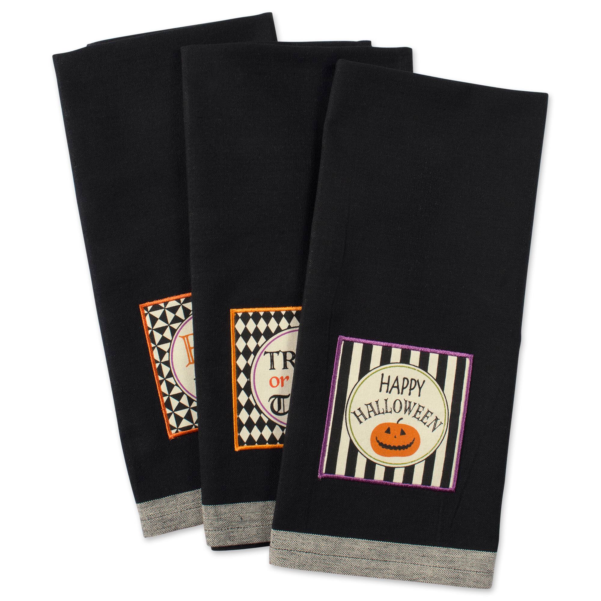 DII® Black All Hallows Eve Halloween Embellished Dishtowel Set