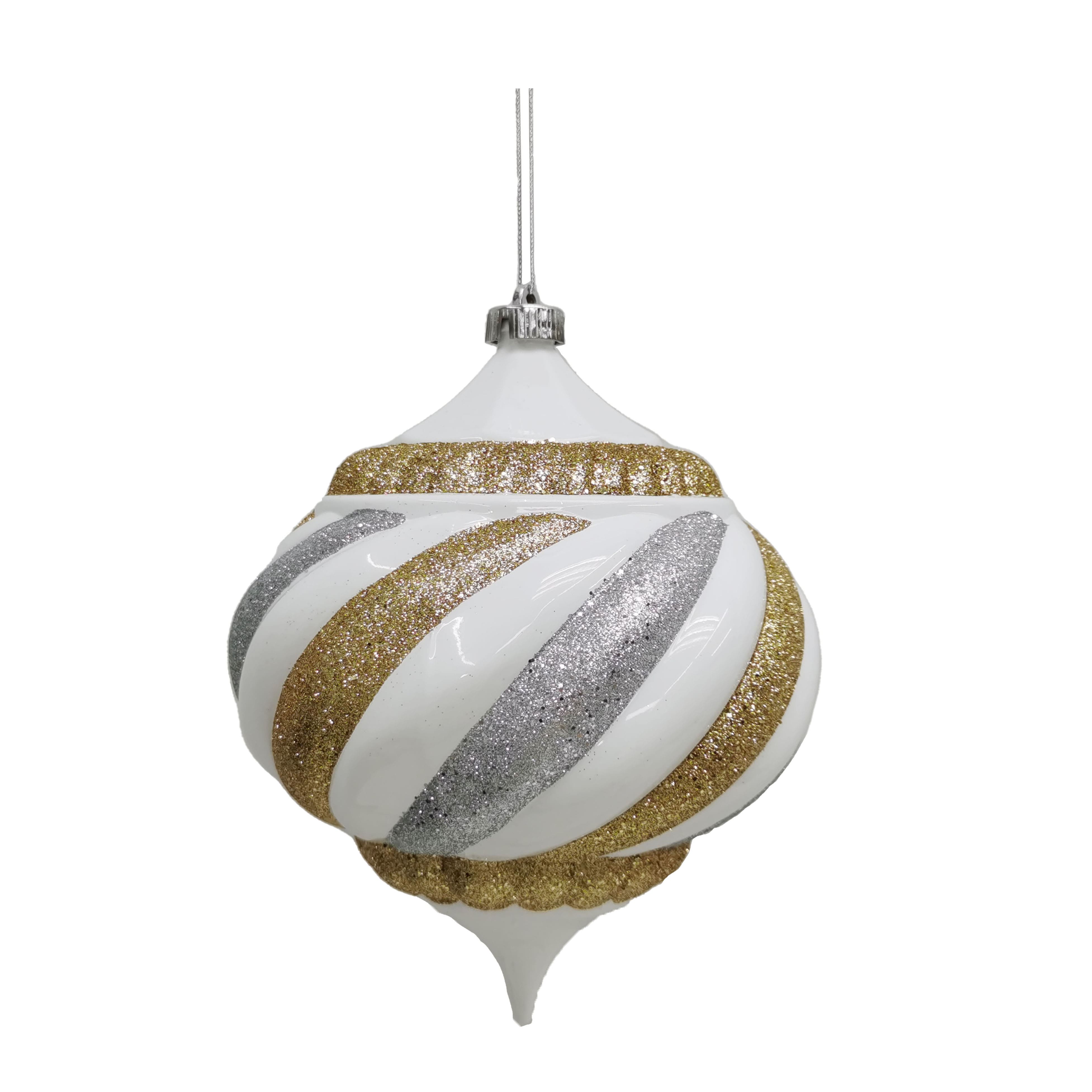 10&#x22; White, Silver &#x26; Gold Glitter Stripes Onion Ornament by Ashland&#xAE;