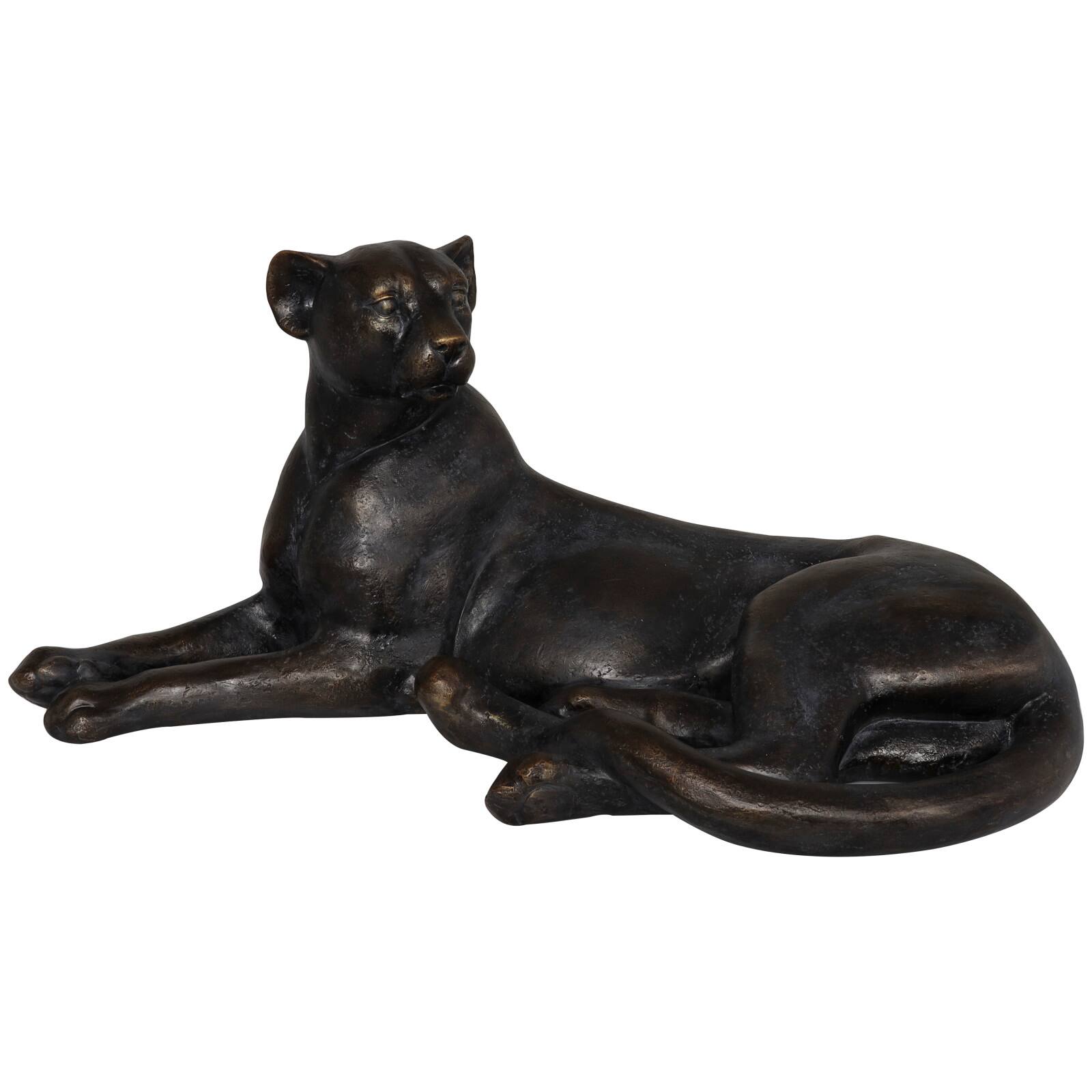 13" Black Laying Leopard Sculpture