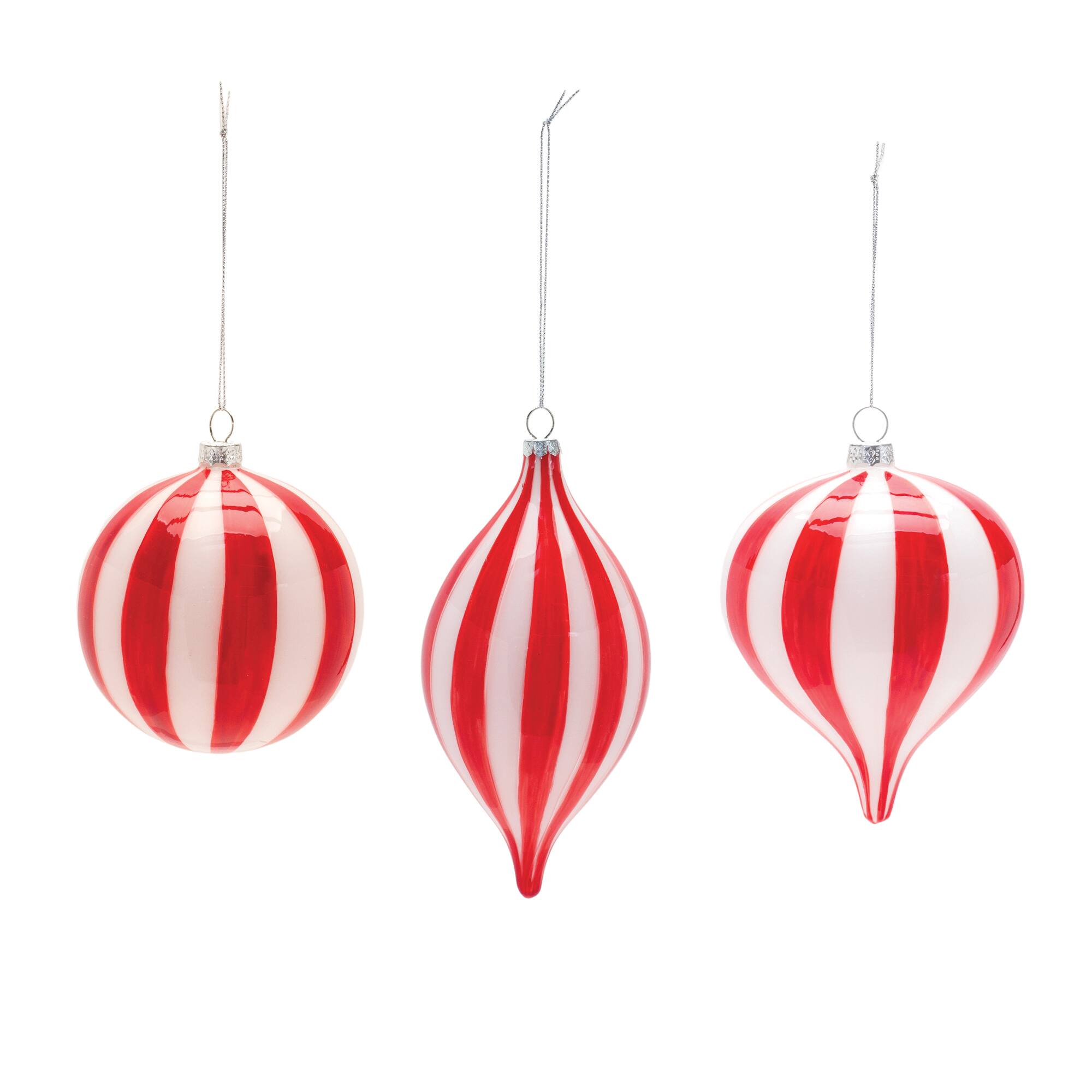 6ct. Striped Glass Ornaments