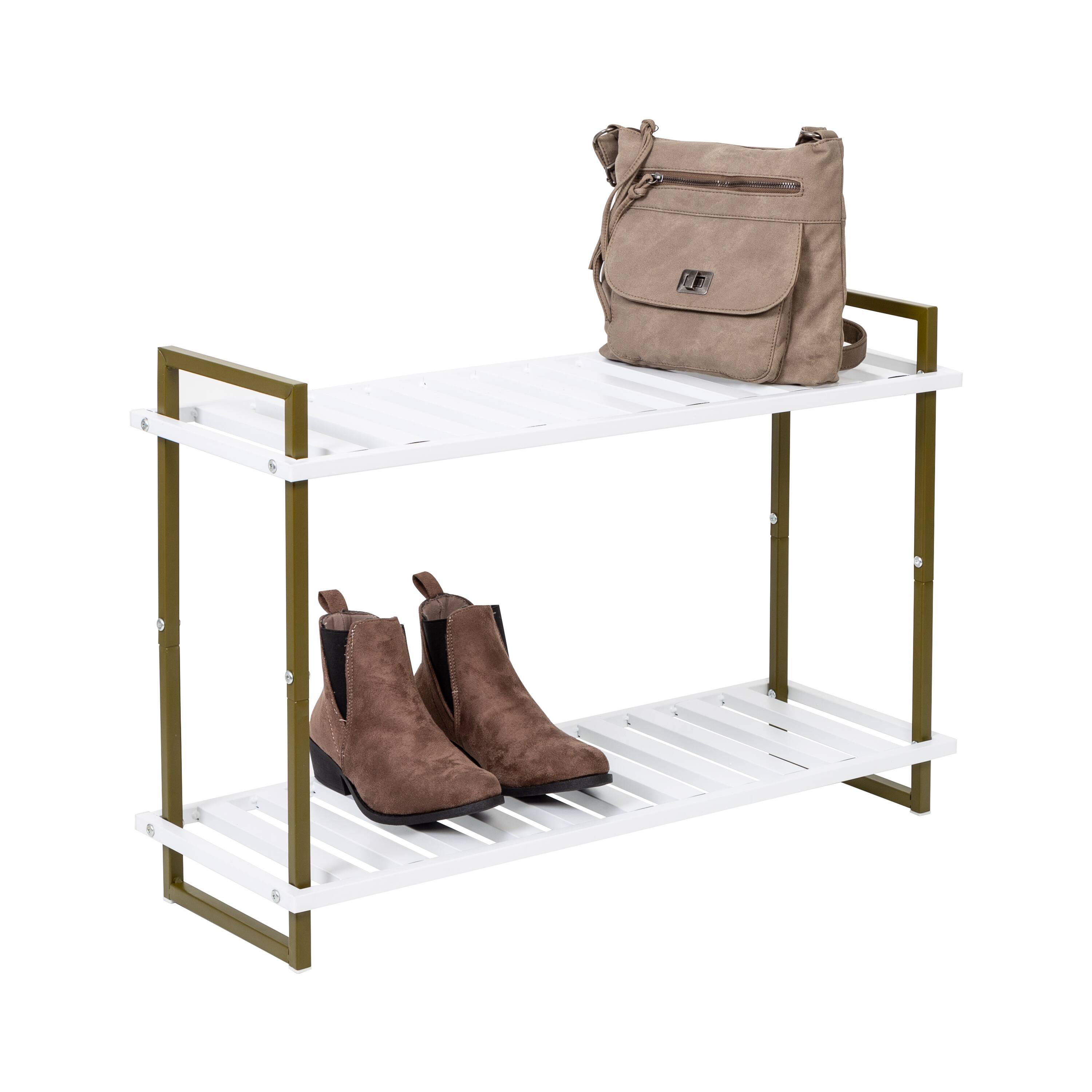 Honey Can Do Olive & White 2-Tier Tubular Shoe Rack