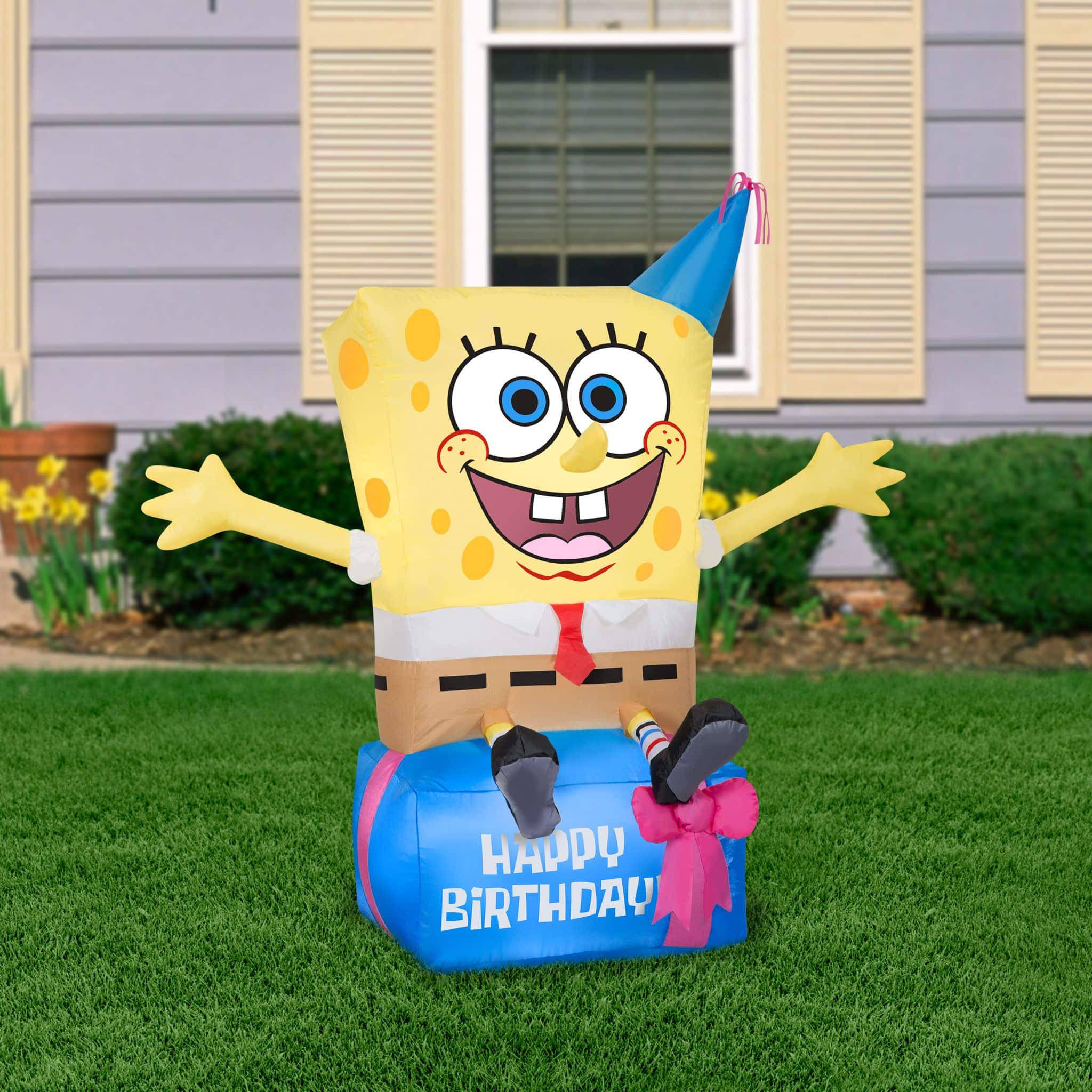 3.5ft. Airblown® Inflatable Spongebob on Birthday Present