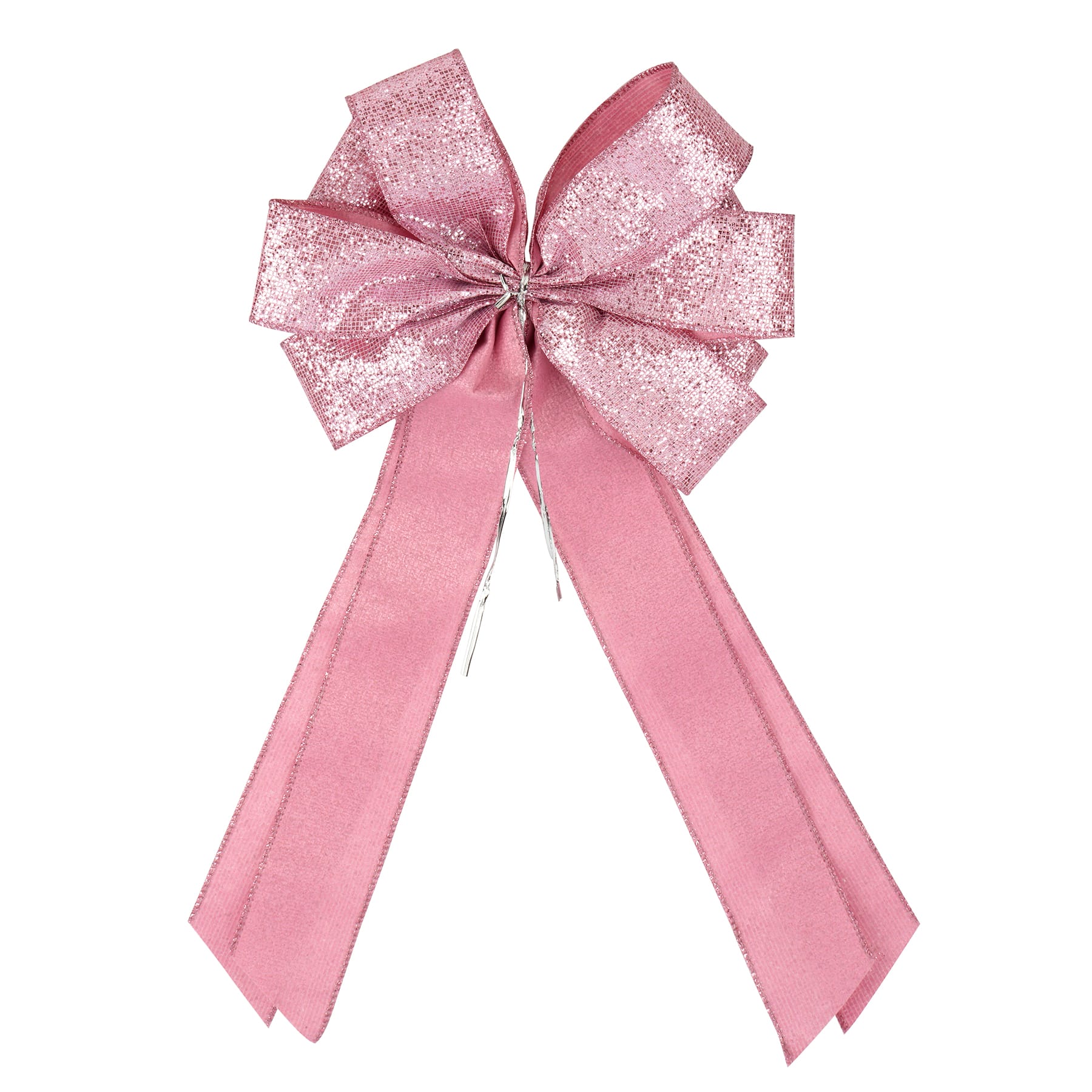 20.5&#x22; Pink Glitter Tree Topper Bow by Celebrate It&#x2122;