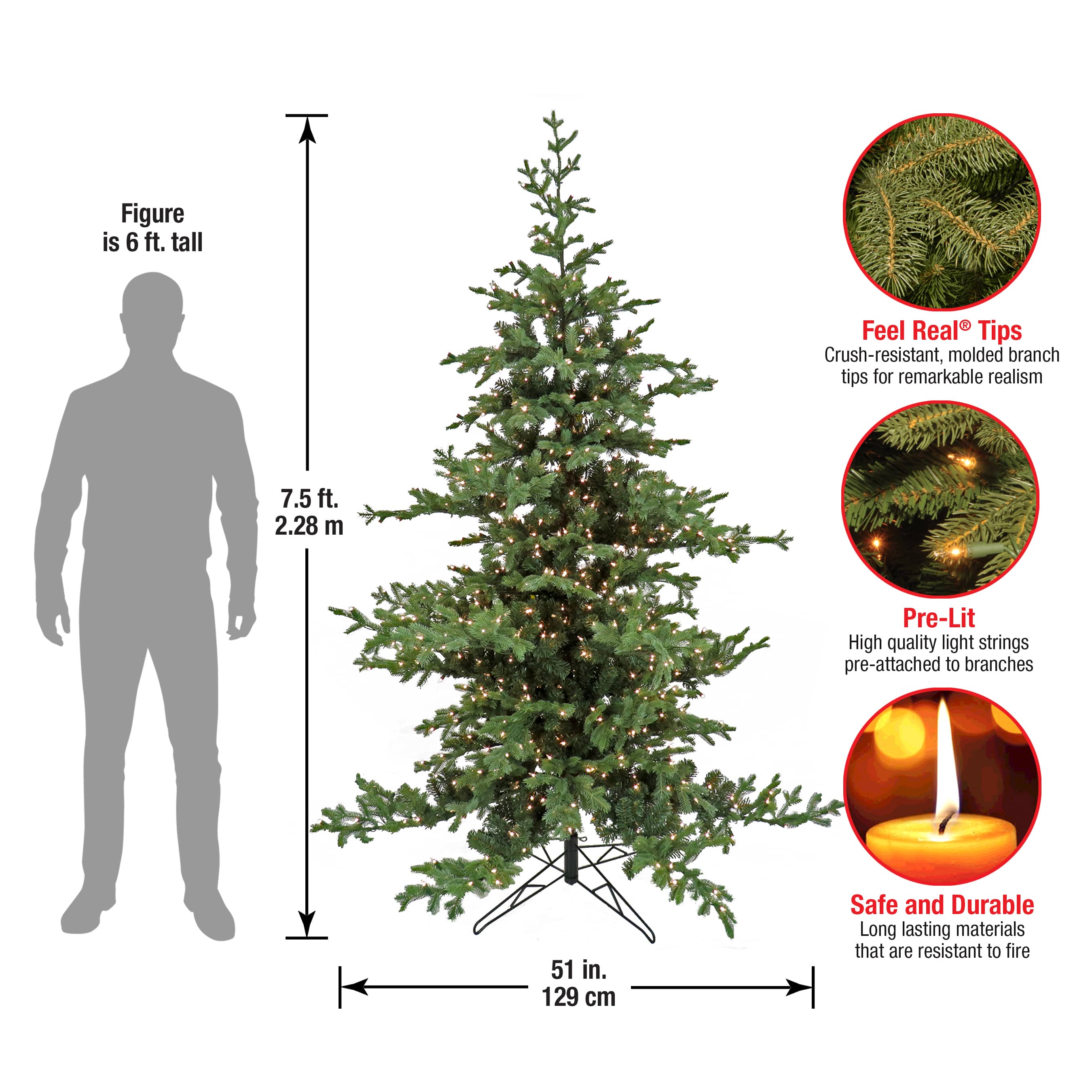 7.5ft. Pre-Lit Decorator Artificial Christmas Tree, Clear Lights