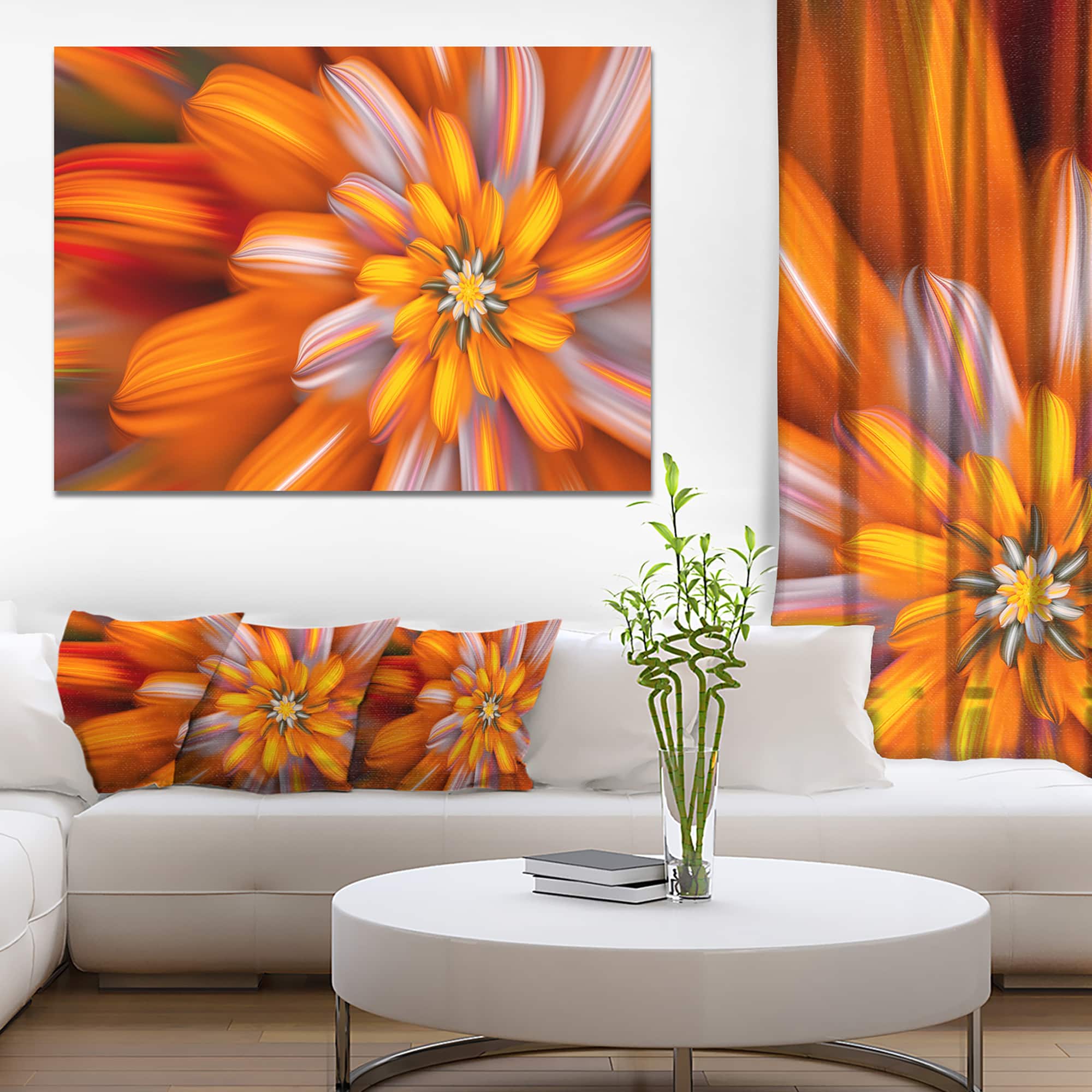 Designart - Massive Orange Fractal Flower - Floral Canvas Art Print