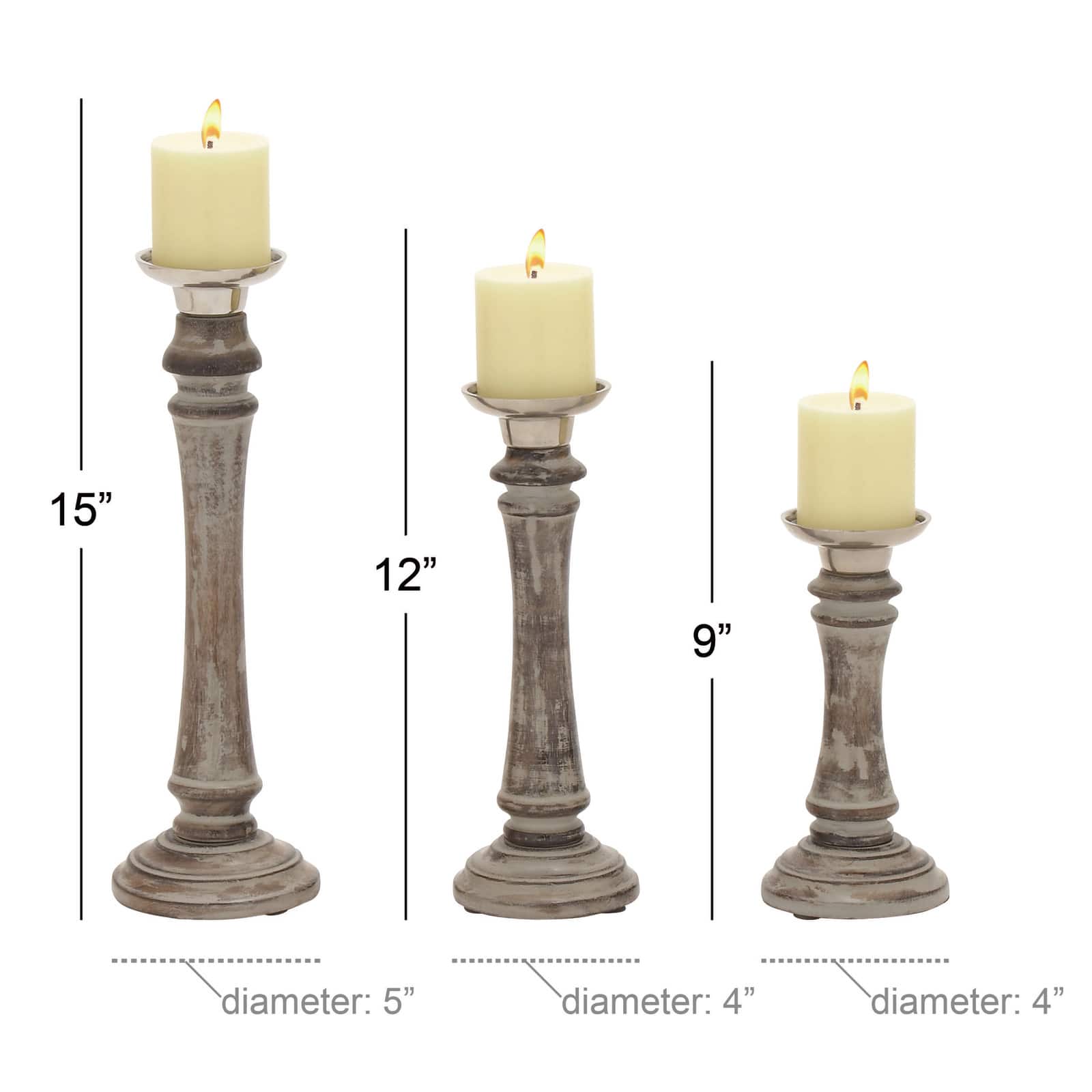 Brown Mango Wood Traditional Candle Holder Set