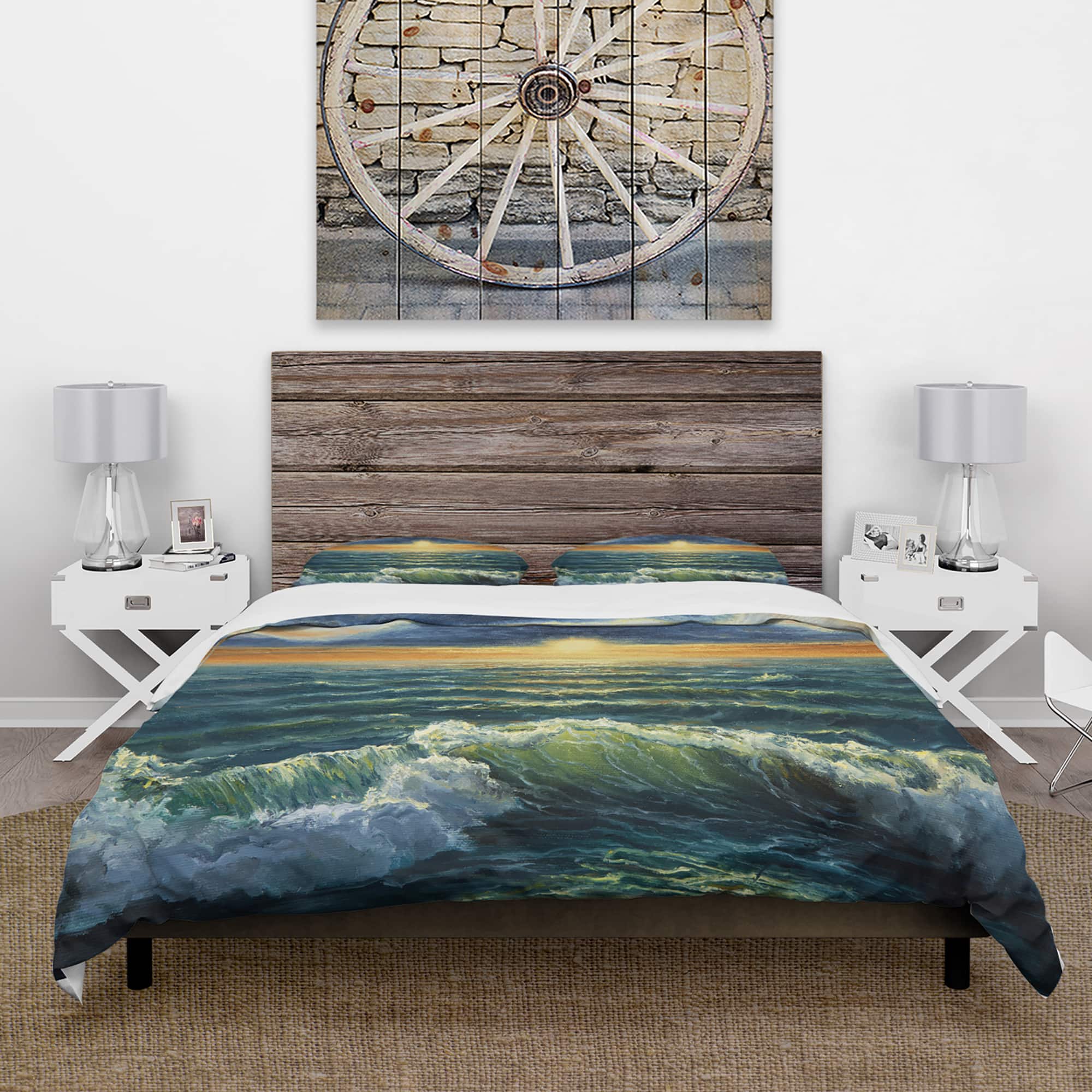 Designart &#x27;Sunset Over Cloudy ocean&#x27; Sea &#x26; Shore Bedding Set - Duvet Cover &#x26; Shams