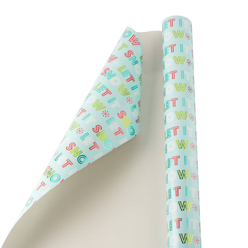 JAM Paper Light Blue Let it Snow Gift Wrap