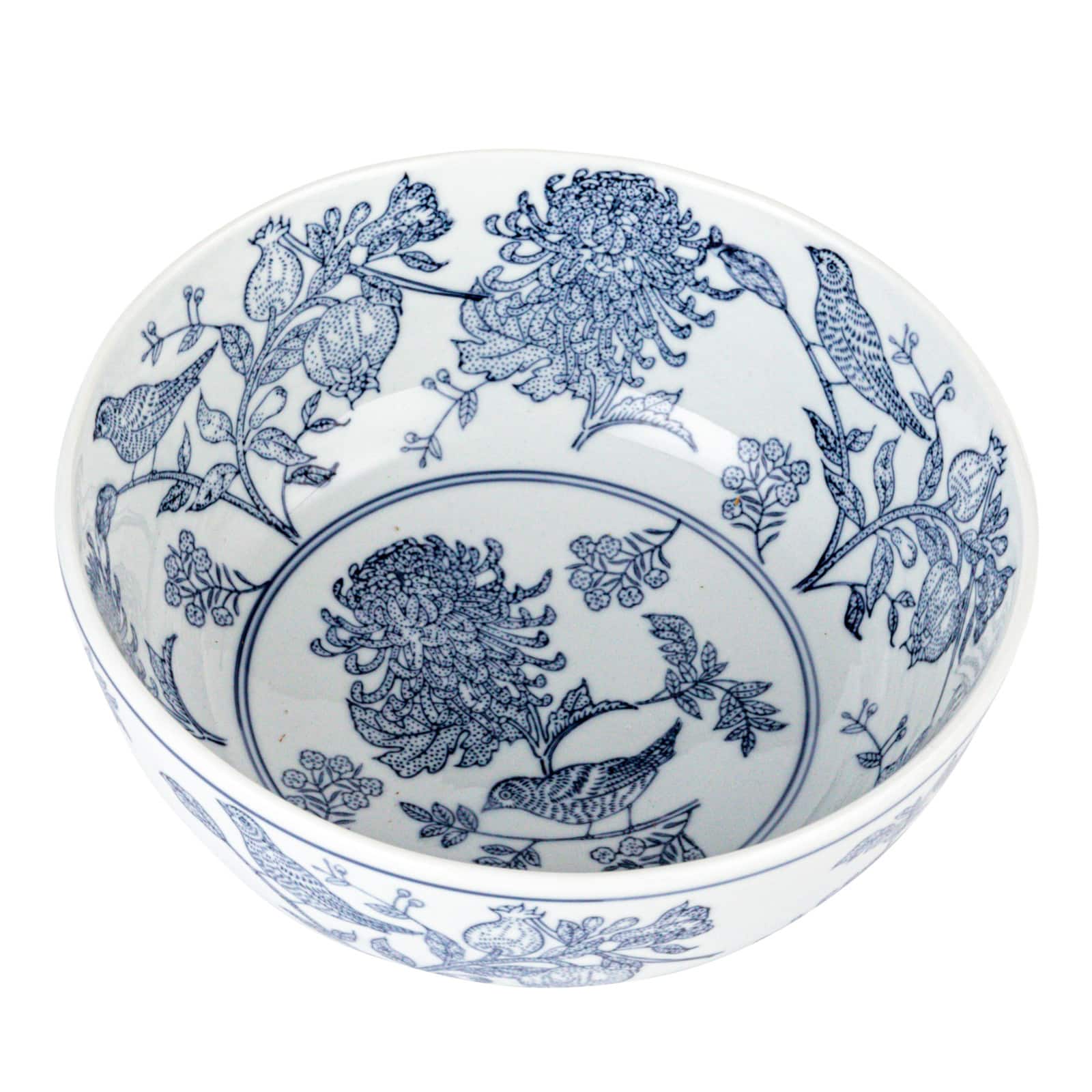 Hello Honey® 10" Blue & White Aviary Garden Stoneware Bowl