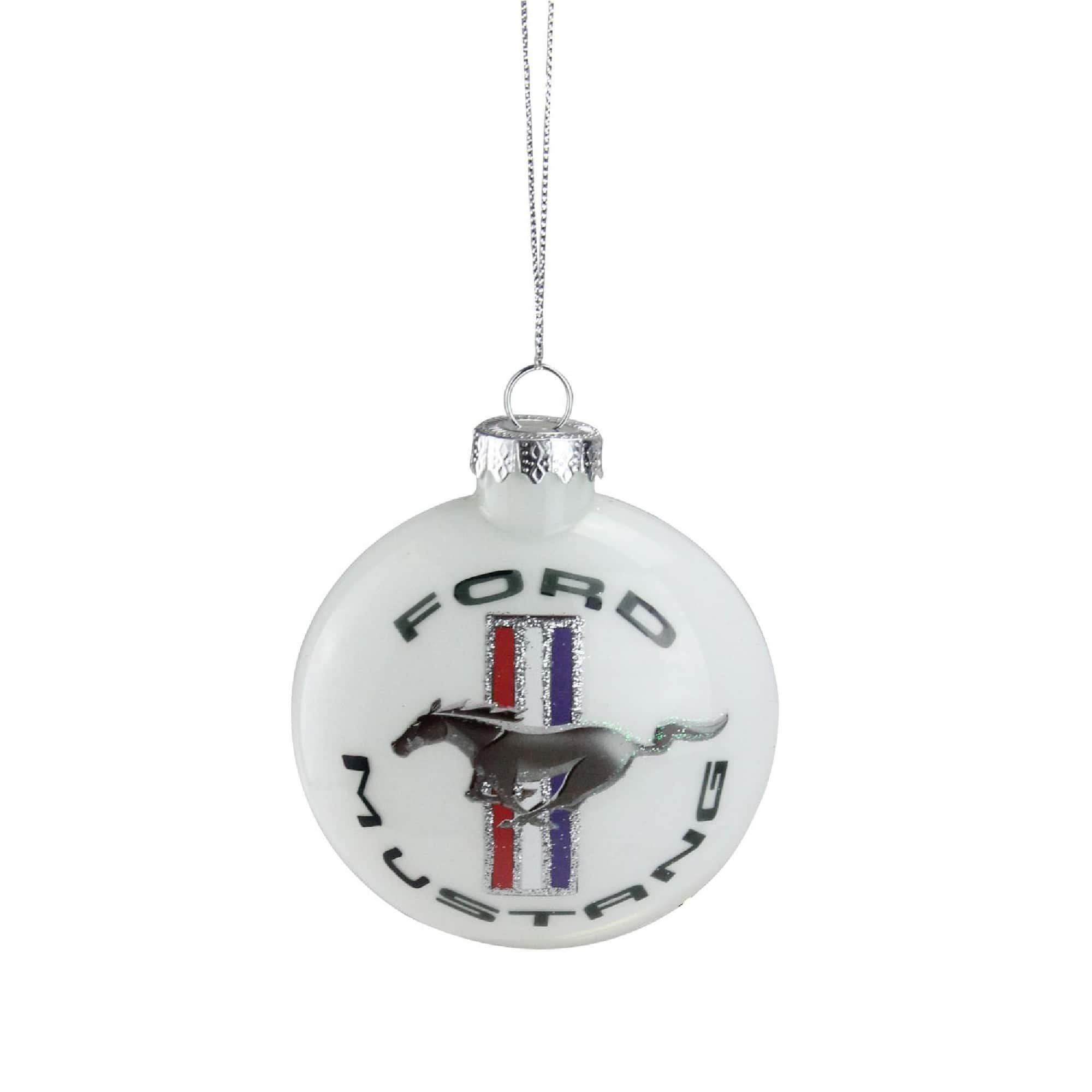 White Ford Mustang Collectible Glass Disc Ornament