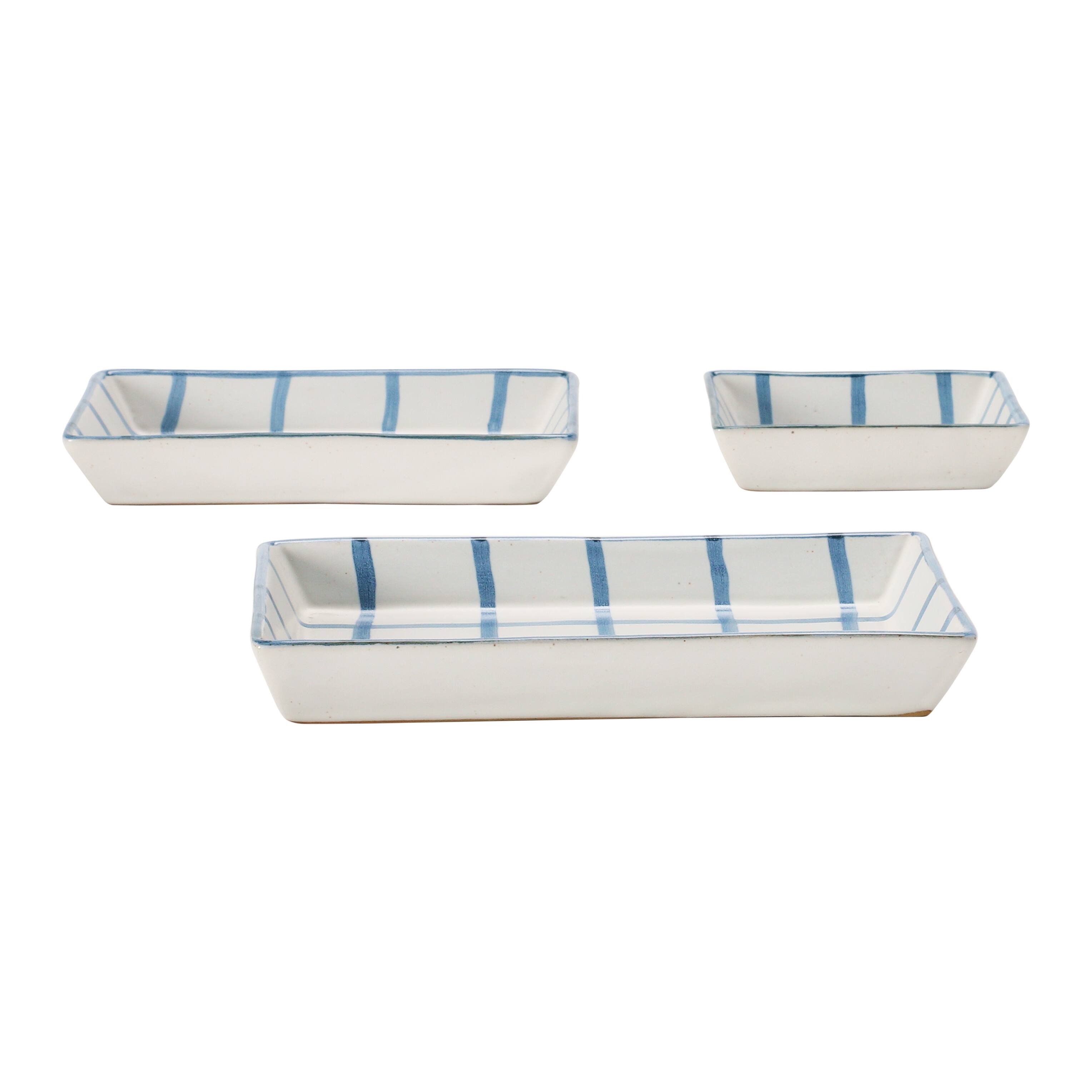 Hello Honey® Blue & White Grid Pattern Stoneware Trays Set