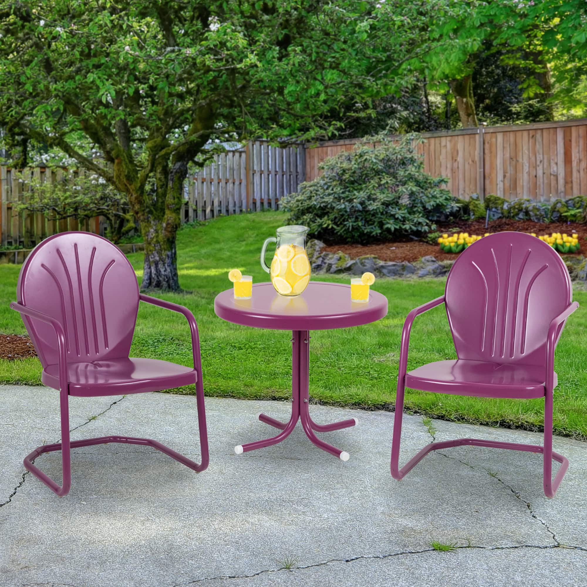 22&#x22; Purple Outdoor Retro Tulip Side Table