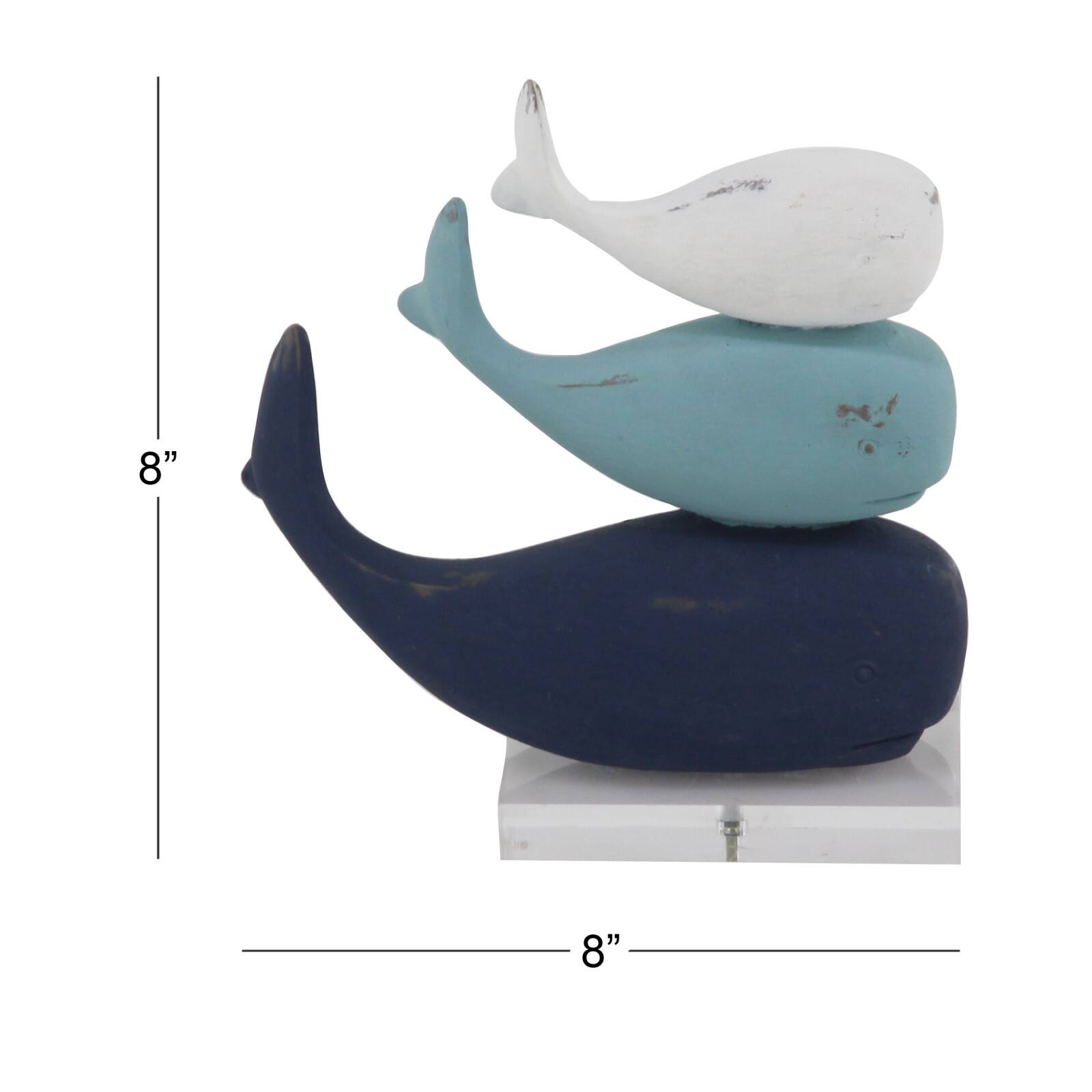 8&#x22; Blue &#x26; White Coastal Whales Sculpture