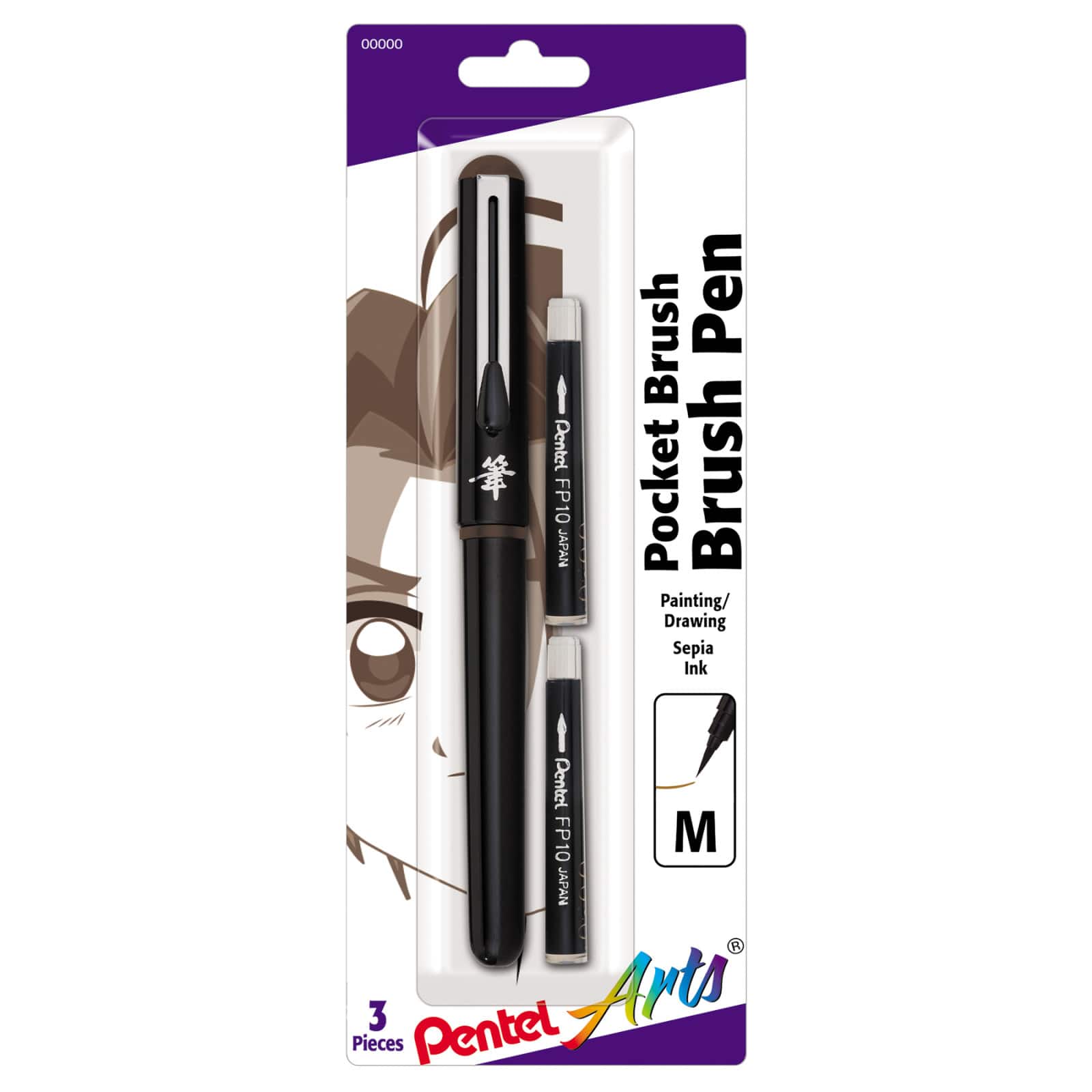 Pentel Arts® Medium Sepia Pocket Brush Pen with 2 Refills