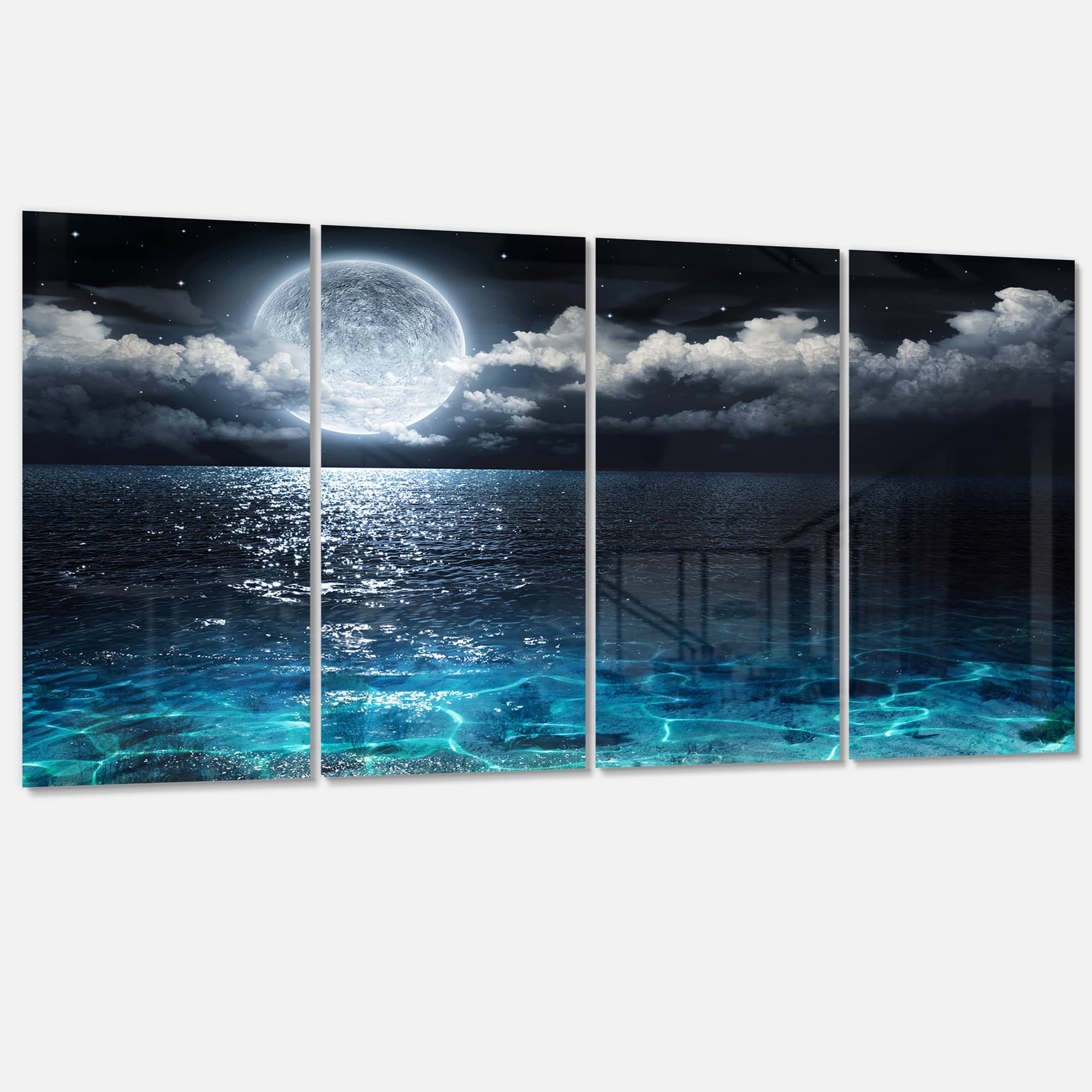 Designart - Romantic Full Moon Over Sea - Seascape Canvas Art Print