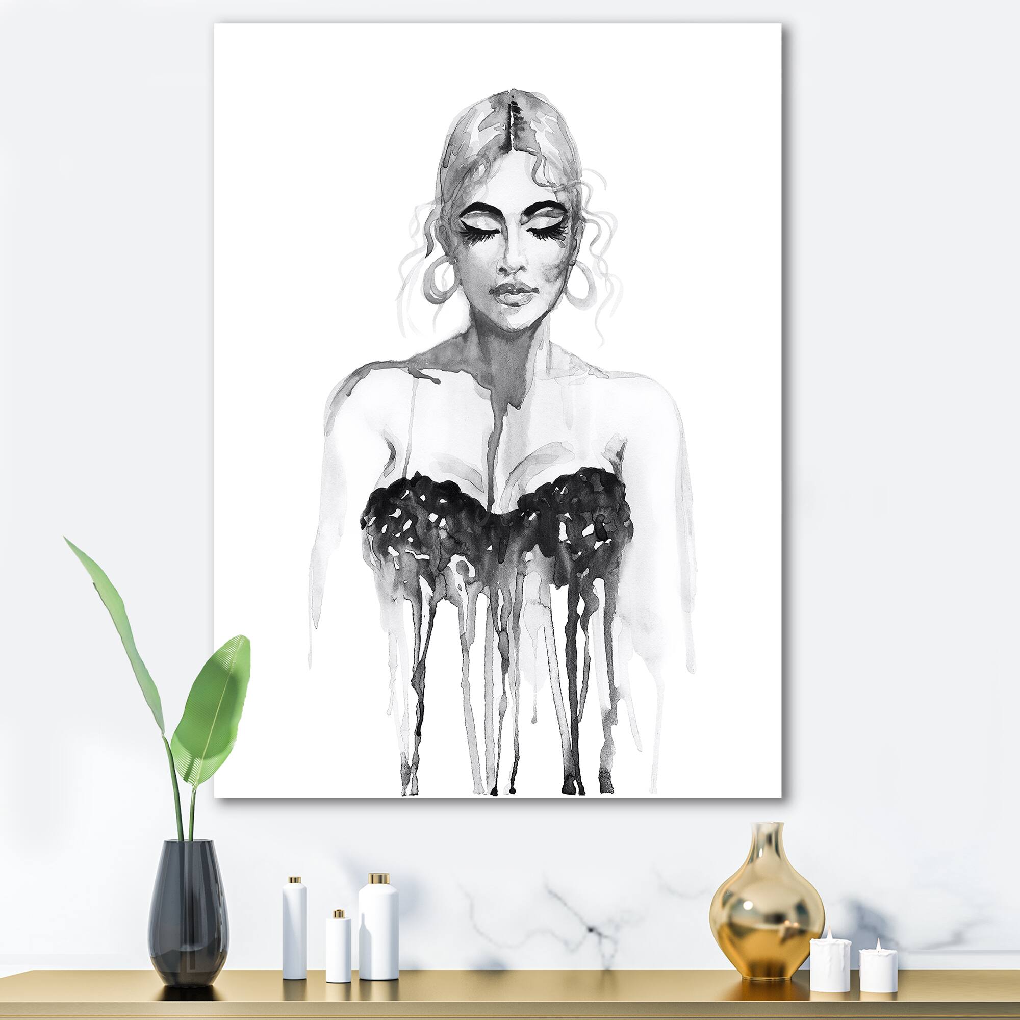 Designart - Monochrome Portrait of Woman Wearing Evening Dress