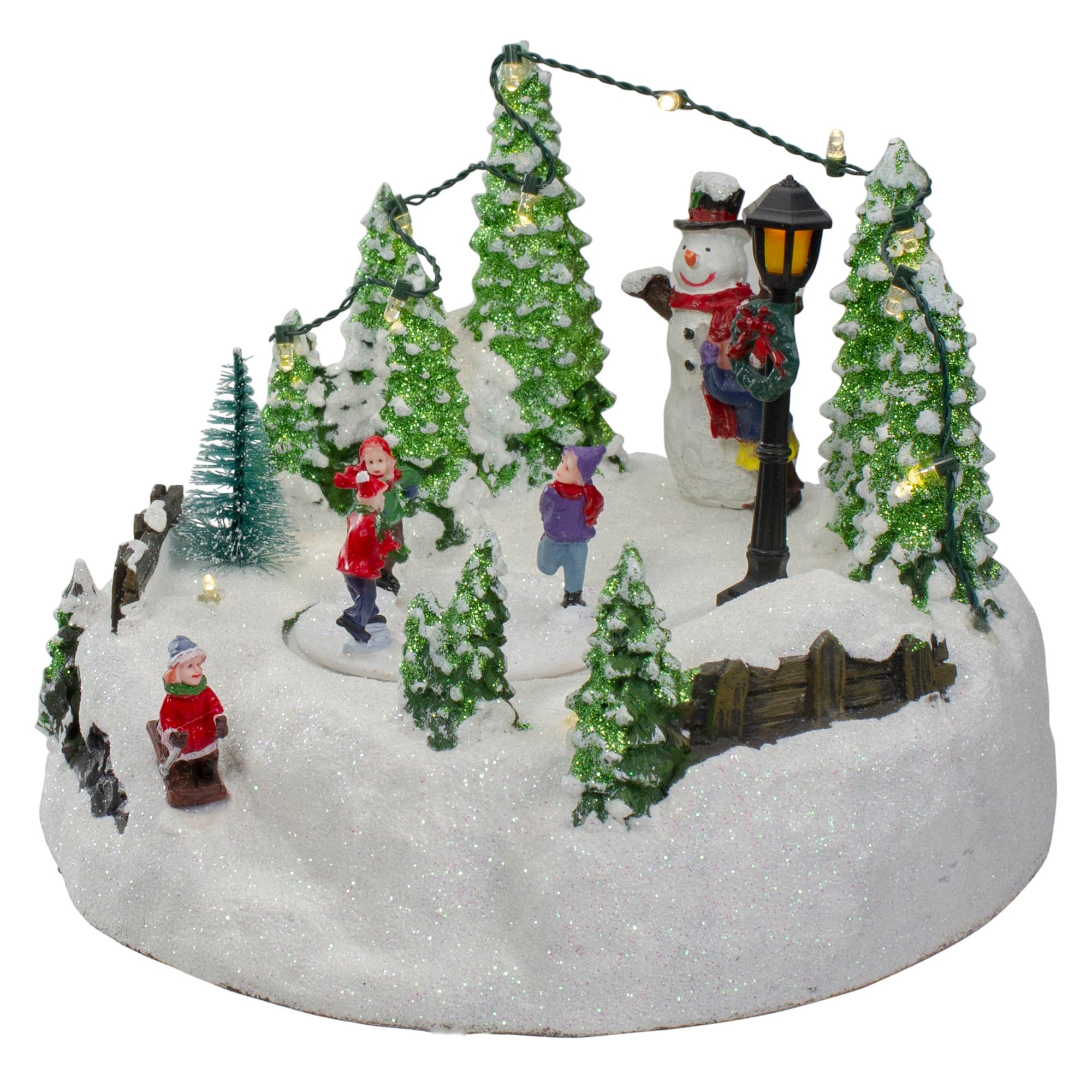 9" Lighted Christmas Scene with Moving Skaters & Snowman