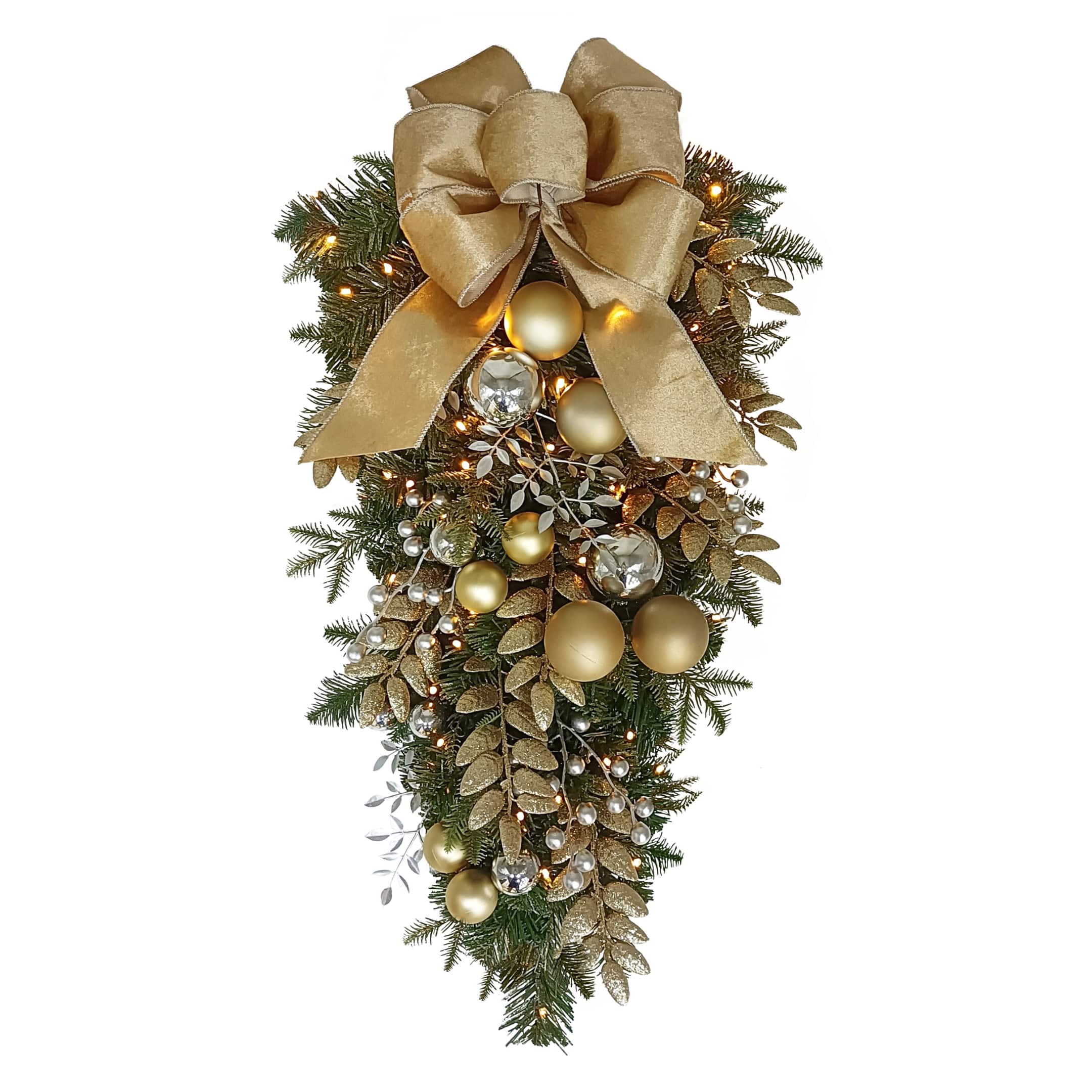 28" Battery-Operated Pre-Lit Decorated Artificial Swag with Gold Bow