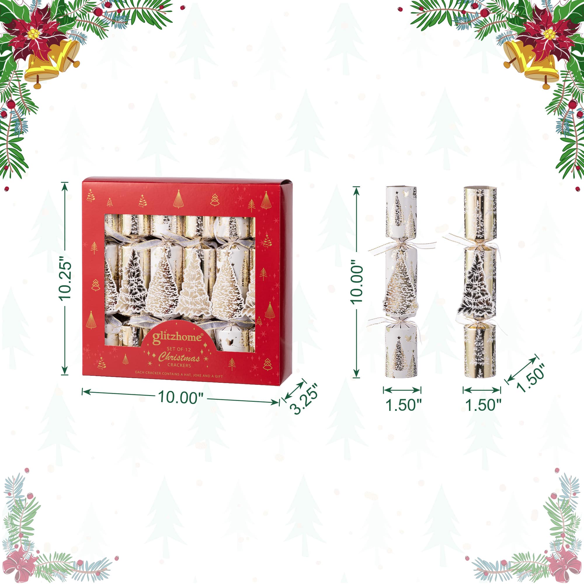 Glitzhome&#xAE; 12PK 1.5&#x22;D x 10&#x22;H Christmas Tree Party Crackers with Gift Contents