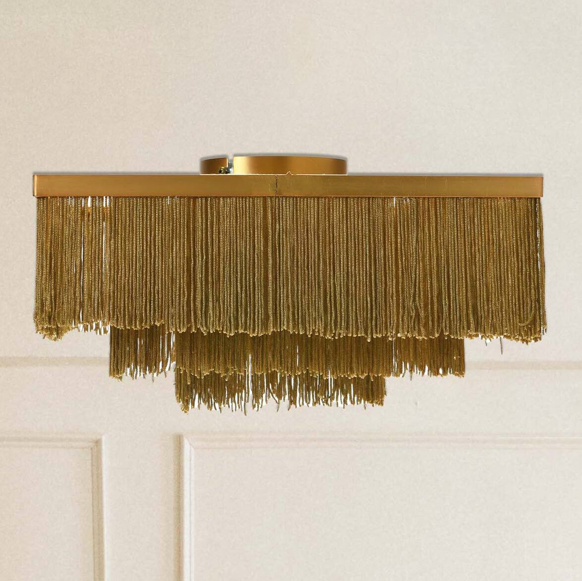 13.75&#x22; Square Flush Mount Fringe Light Fixture