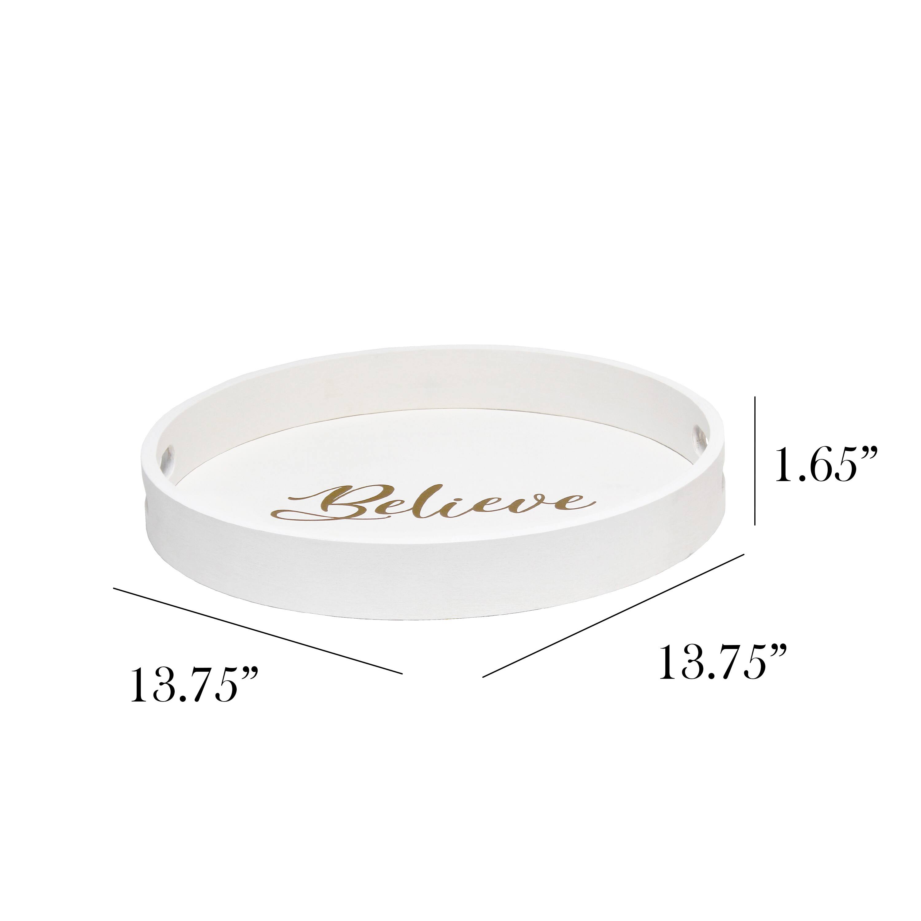 Elegant Designs™ 13.8" Round White Wash Believe Serving Tray with Handles