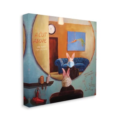 Stupell Industries Rabbit At Hair Salon Funny Blue Face Mask Canvas Wall Art in Green | 17" x 17" | Michaels&reg;