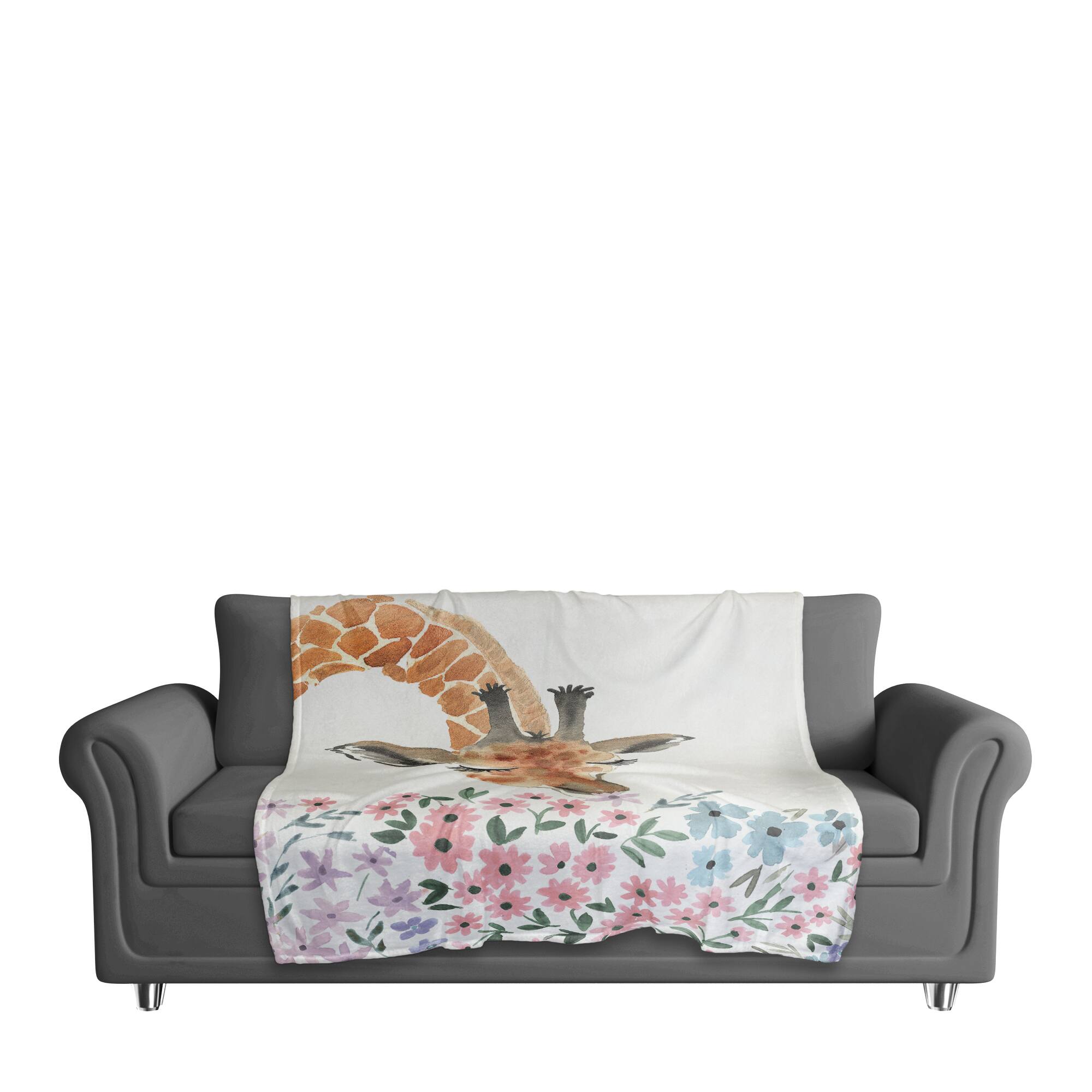 50&#x22; x 60&#x22; Giraffe Smelling Flowers Coral Fleece Blanket
