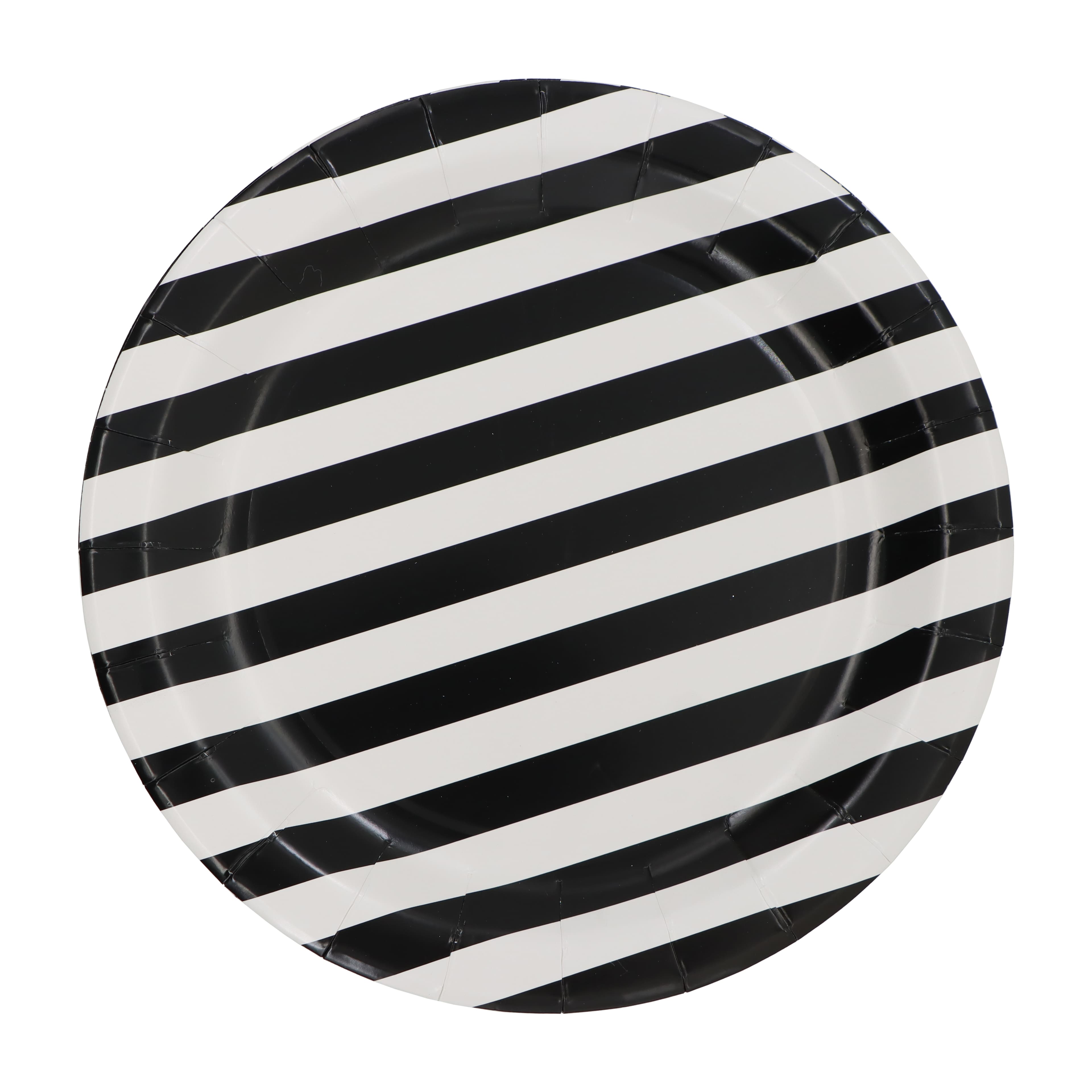 12 Packs: 10 ct. (120 total) 9&#x22; Black &#x26; White Stripes Dinner Plates by Celebrate It&#x2122;