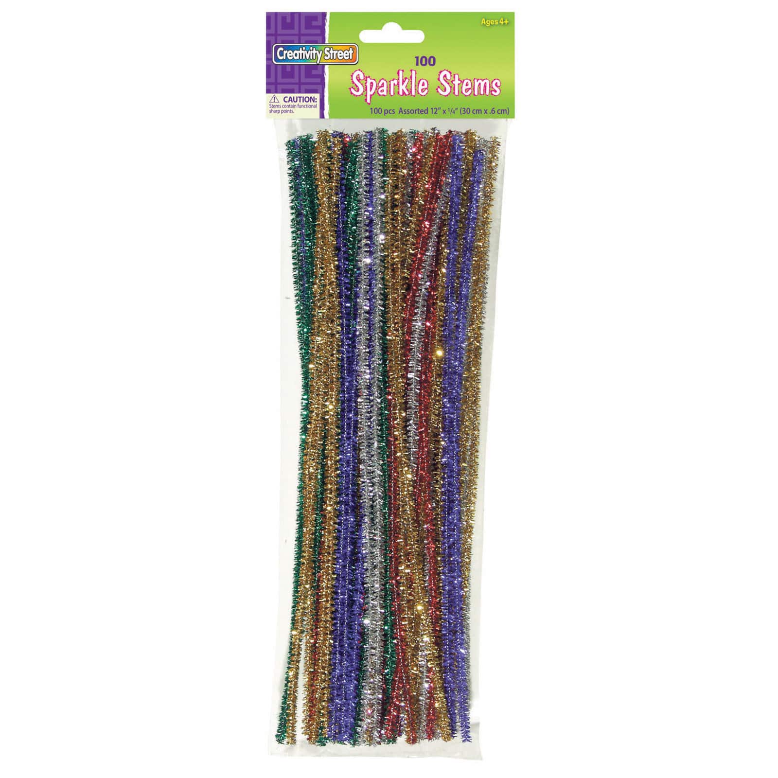12" Assorted Sparkle Colors Chenille Stems, 6 Packs of 100