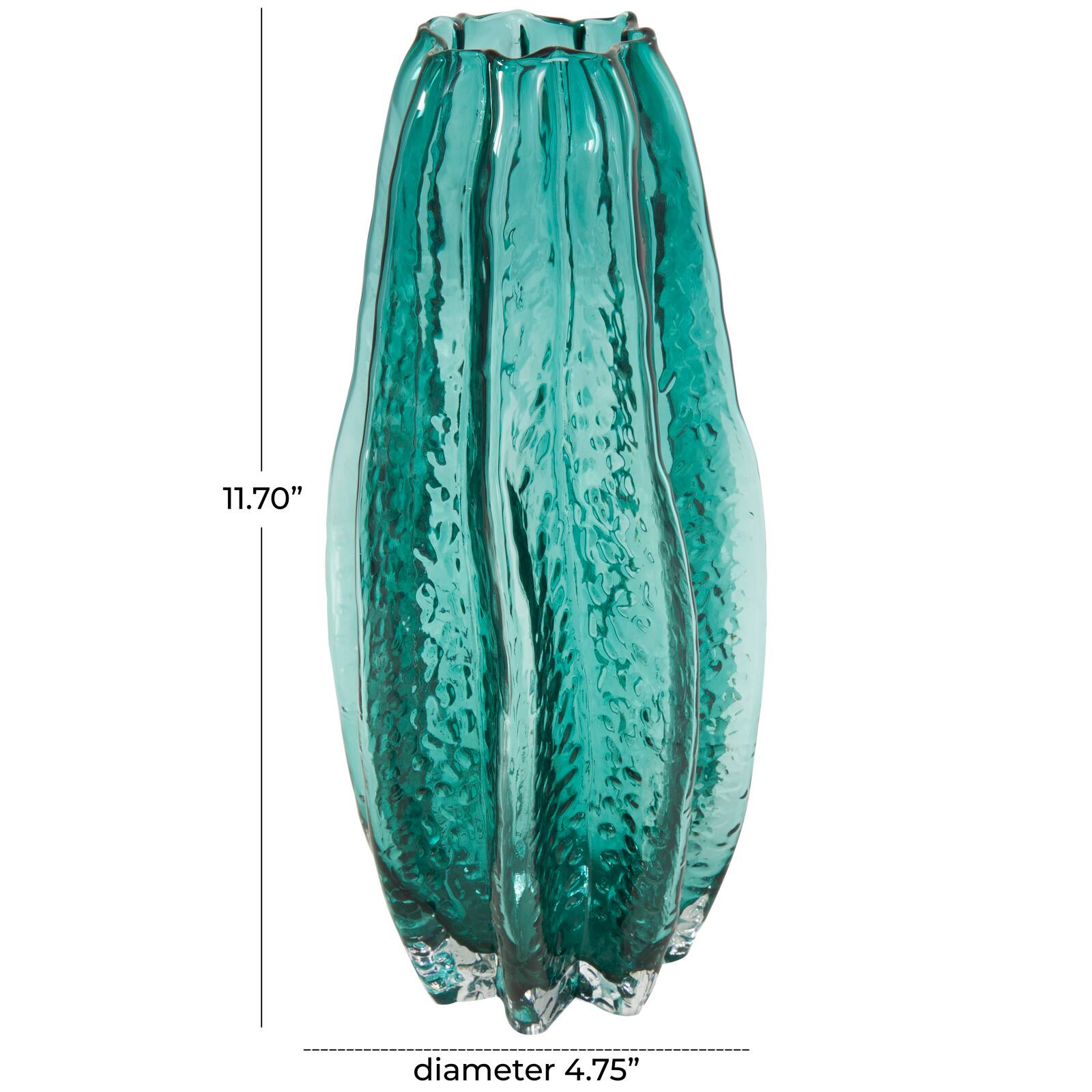 12&#x22; Green Wavy Glass Vase