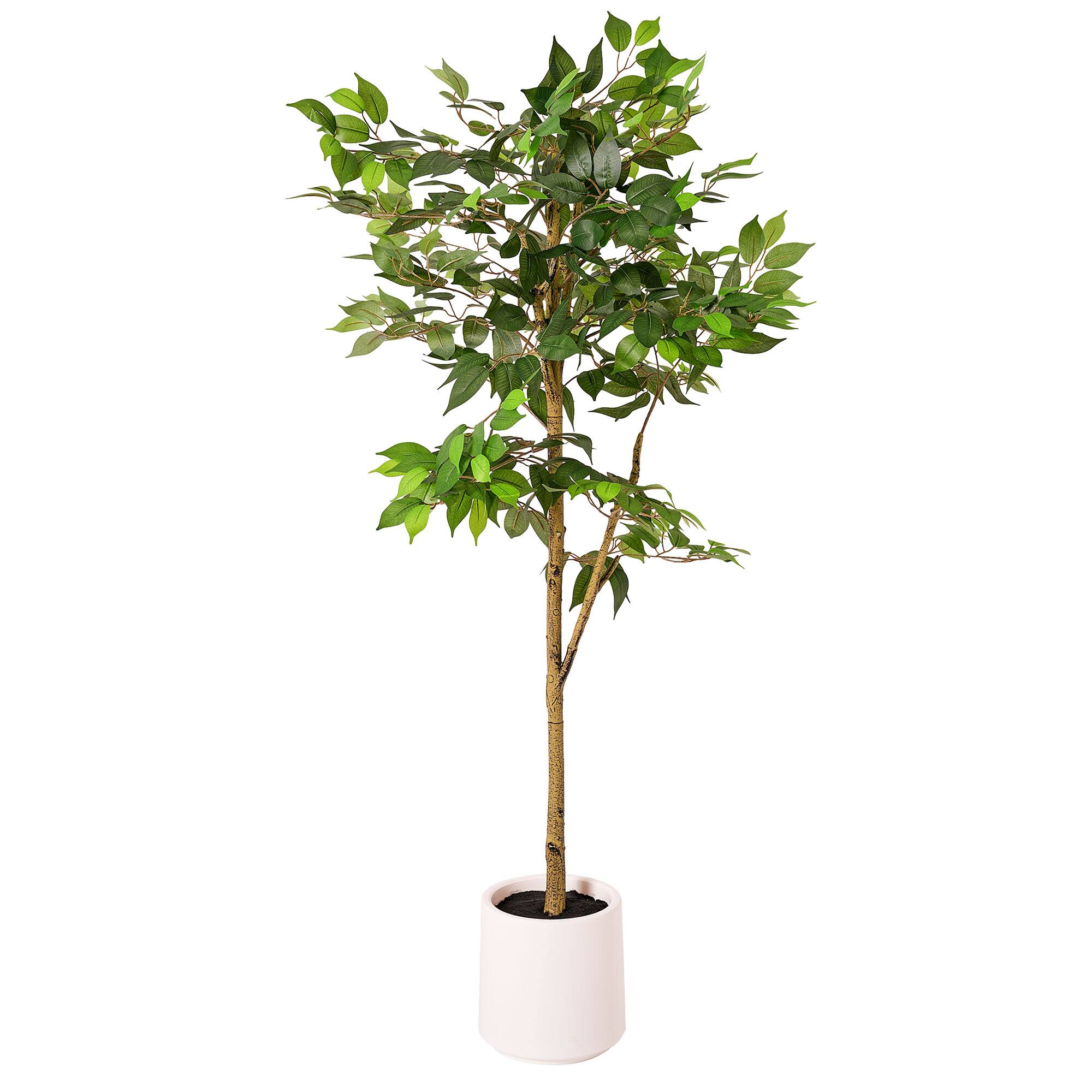 American Art Decor 5ft. Realistic Artificial Ficus Tree Faux Plant in White Pot