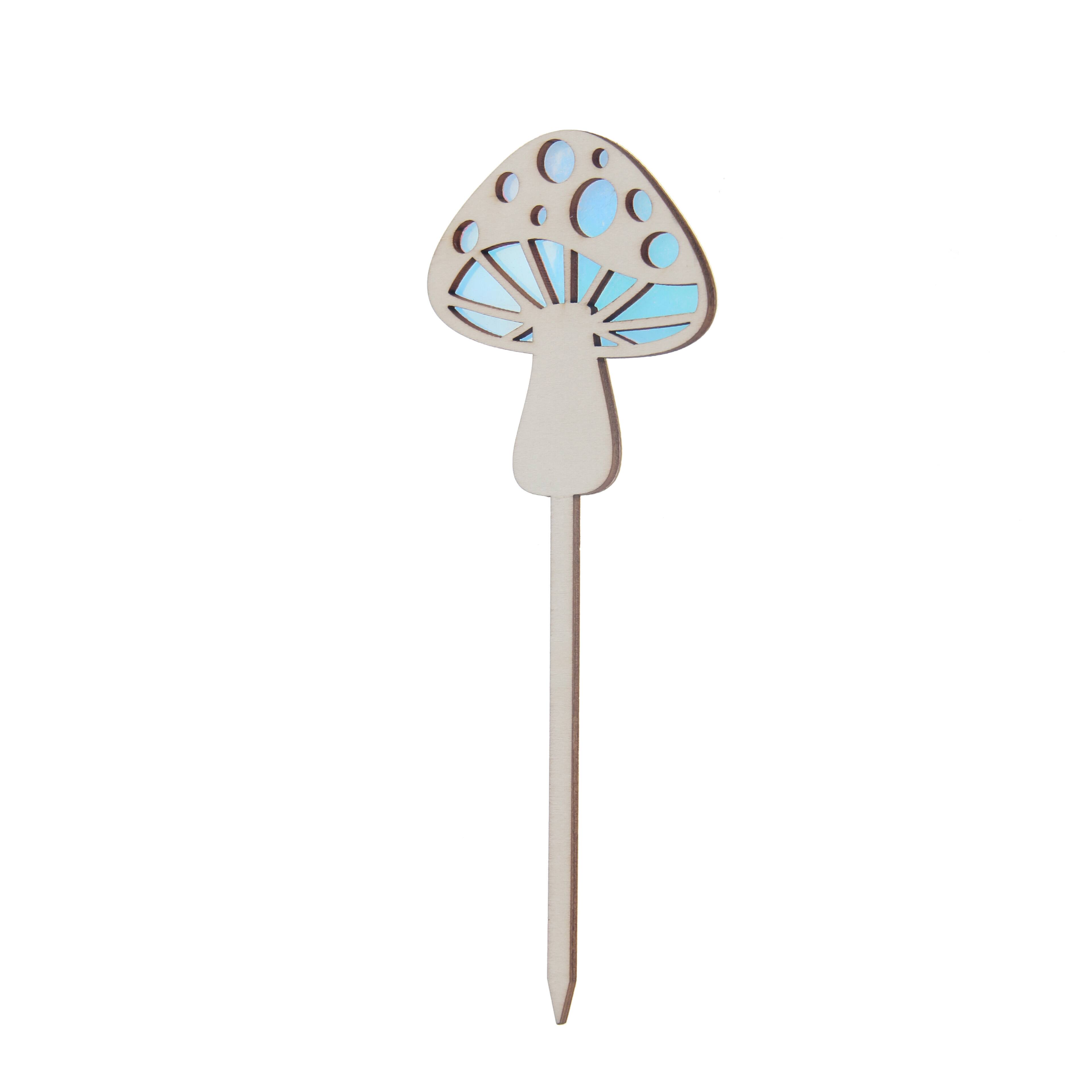  7.5&#x22; Unfinished Mushroom Plywood &#x26; Iridescent Plastic Plant Pick by Make Market&#xAE;
