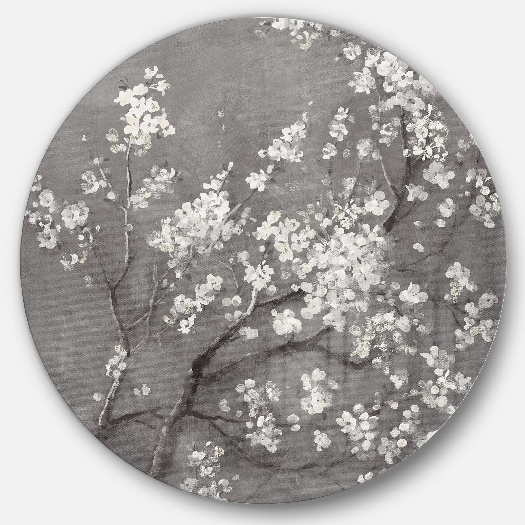 Designart - White Cherry Blossoms I - Farmhouse Metal Circle Wall Art