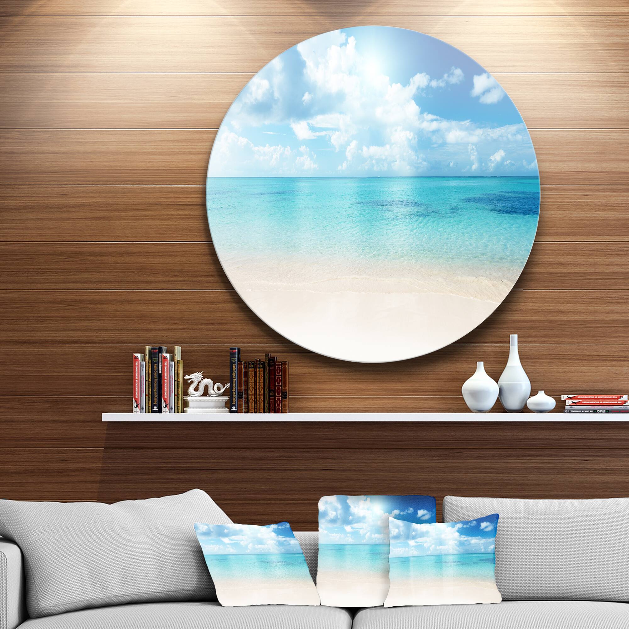Designart - Sand of Beach in Blue Caribbean Sea&#x27; Seascape Metal Artwork