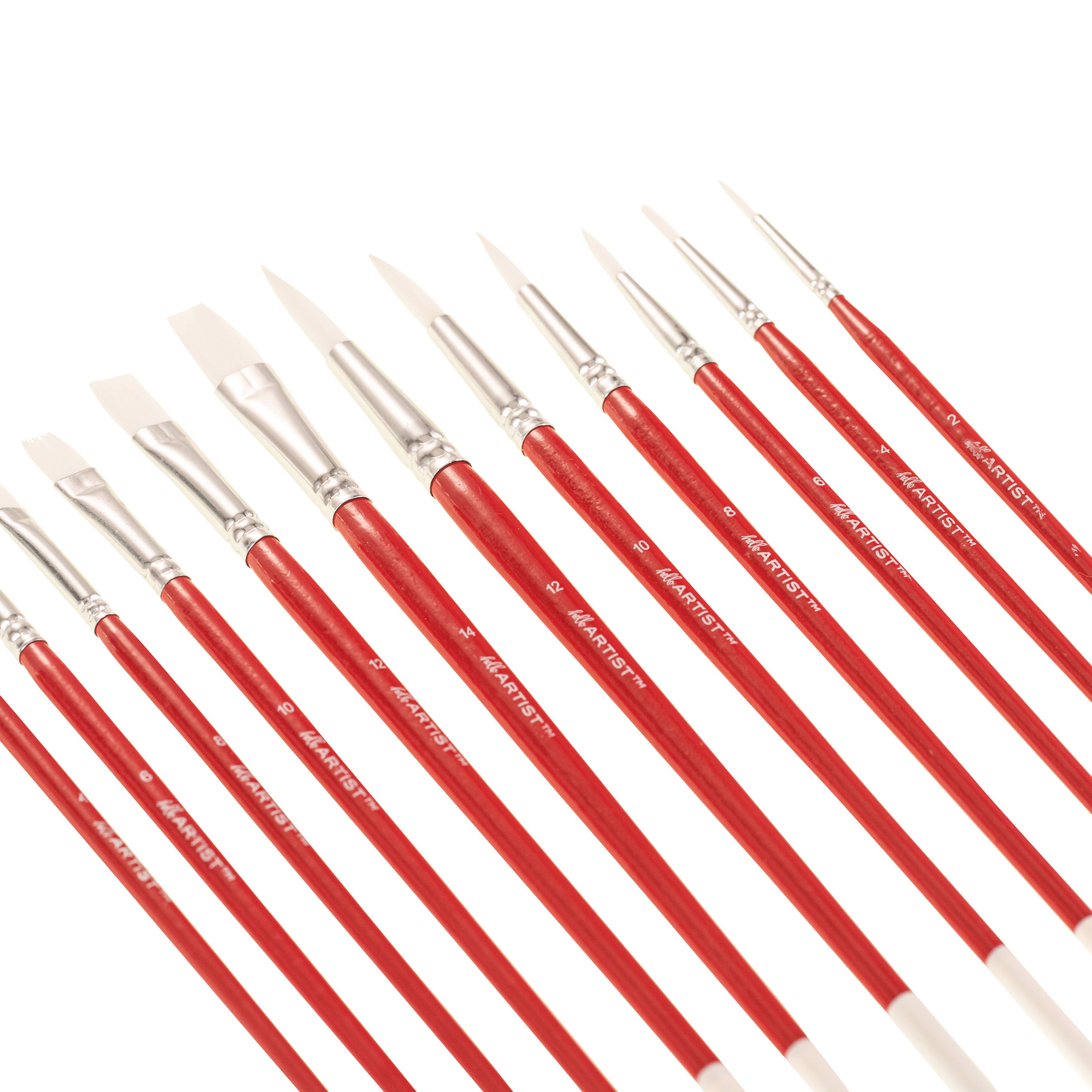 Hello, Artist! Long Handle White Taklon Flats & Rounds 12 Piece Brush Set