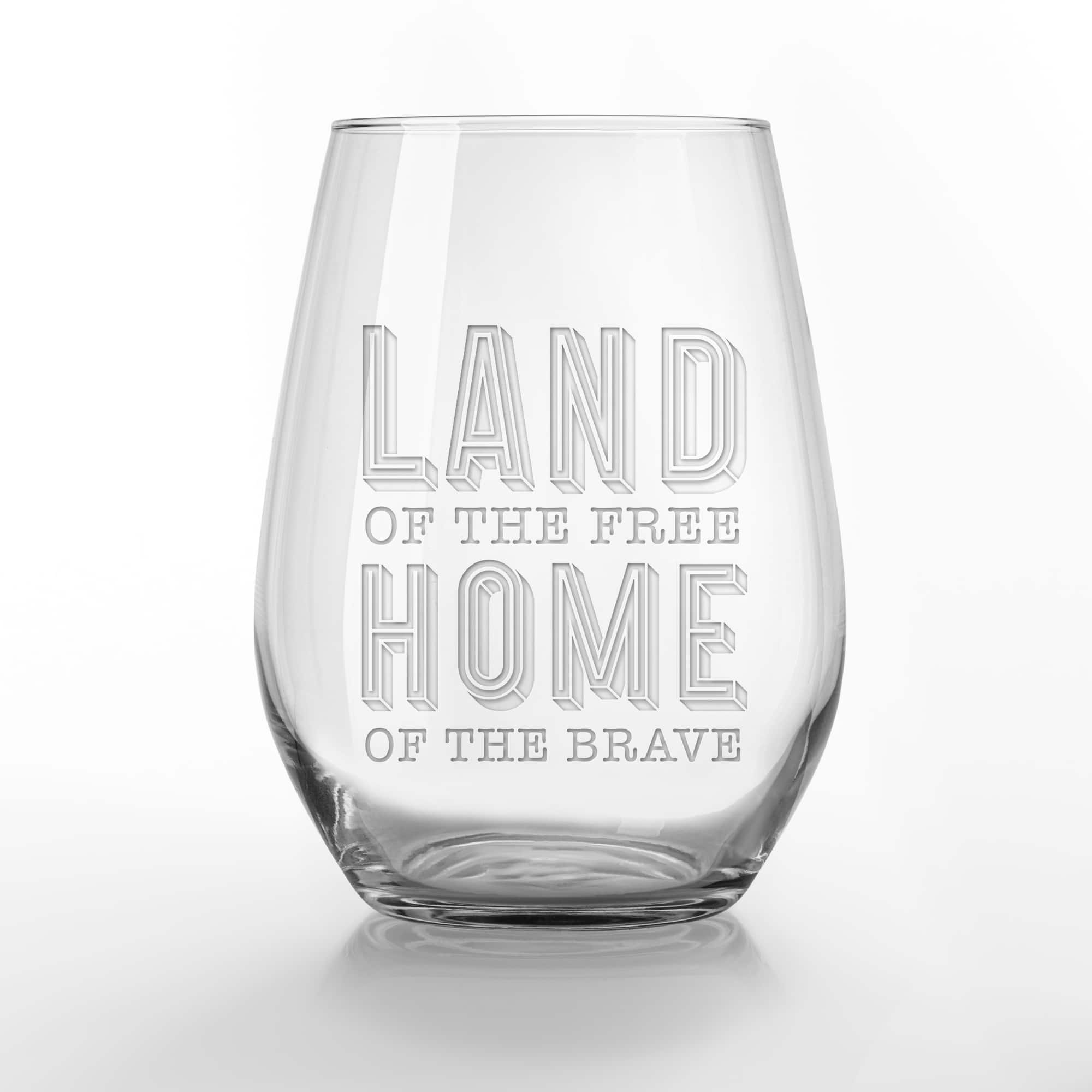 15oz. Land of the Free Engraved Wine Glass