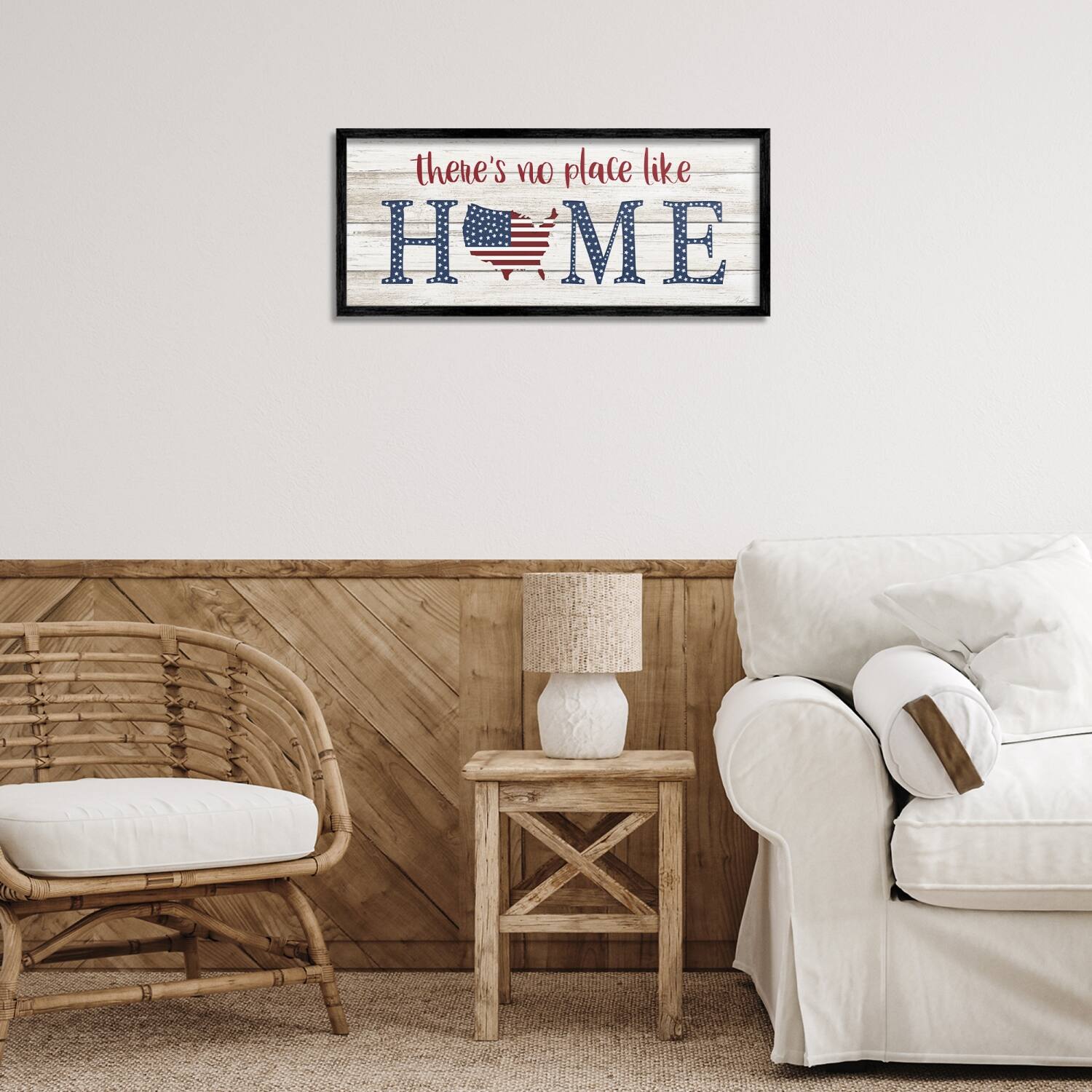 Stupell Industries Patriotic There's No Place Like Home Phrase Americana Framed Giclee Art