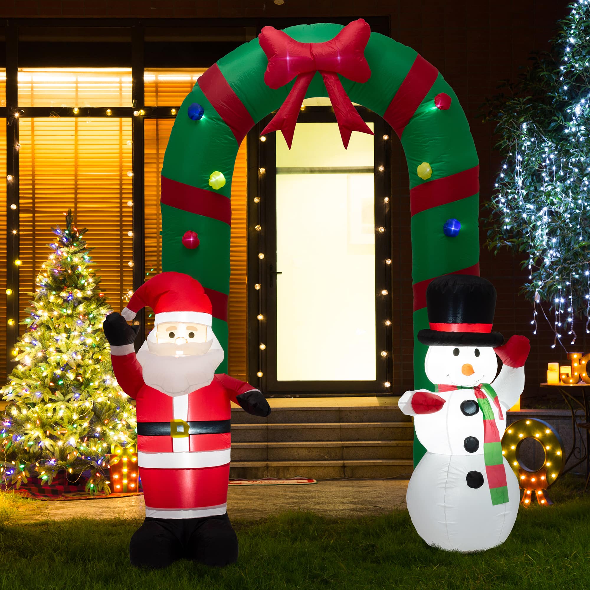 Glitzhome® 8ft. Inflatable Santa Snowman Gate Arch