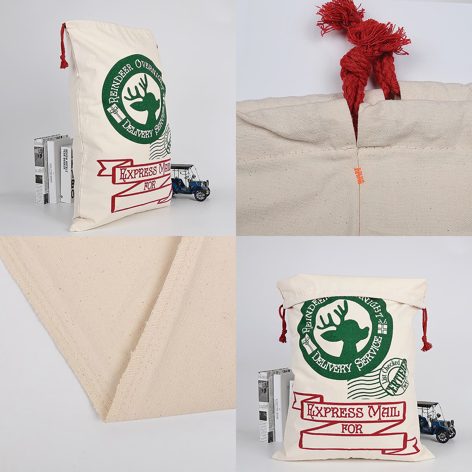 Personality Case&#x2122; 19&#x22; x 26&#x22; Reindeer Overnight Cotton Christmas Drawstring Bag