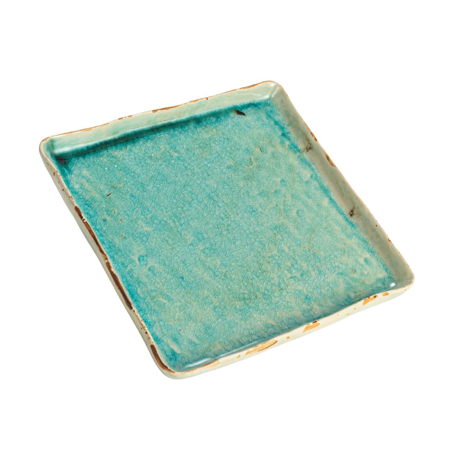 Hello Honey&#xAE; 11&#x22; Square Aqua Reactive Crackle Glaze Stoneware Serving Trays, 6ct.